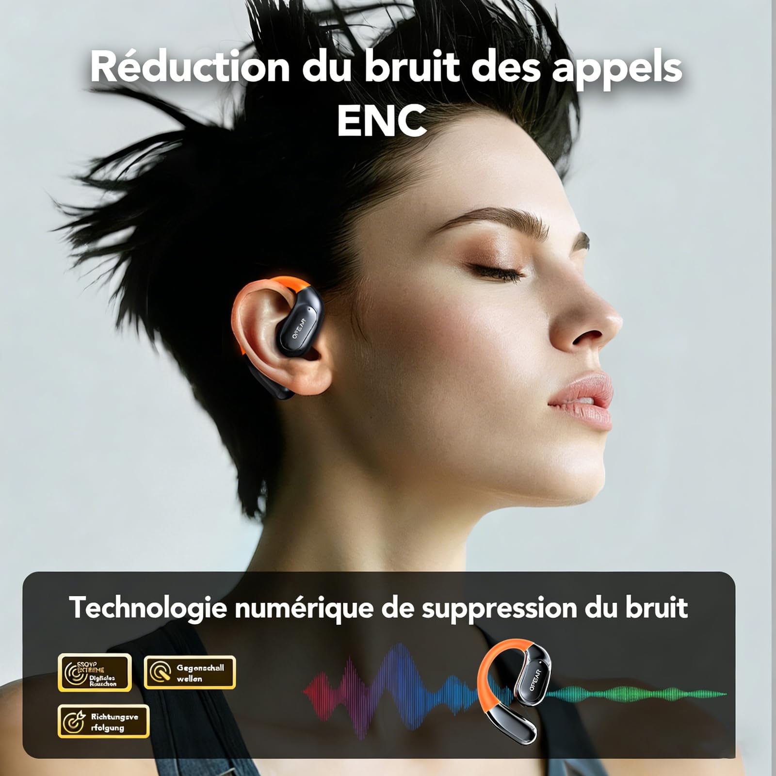 NE27 Ecouteur Traducteur Instantané, Écouteur Traducteur Pour 134 Langues Avec Écran Tactile LCD, Oreillette Traduction Instantanée À Oreille Ouverte, Pour Les Voyages, Les Affaires Et L'Apprentissage