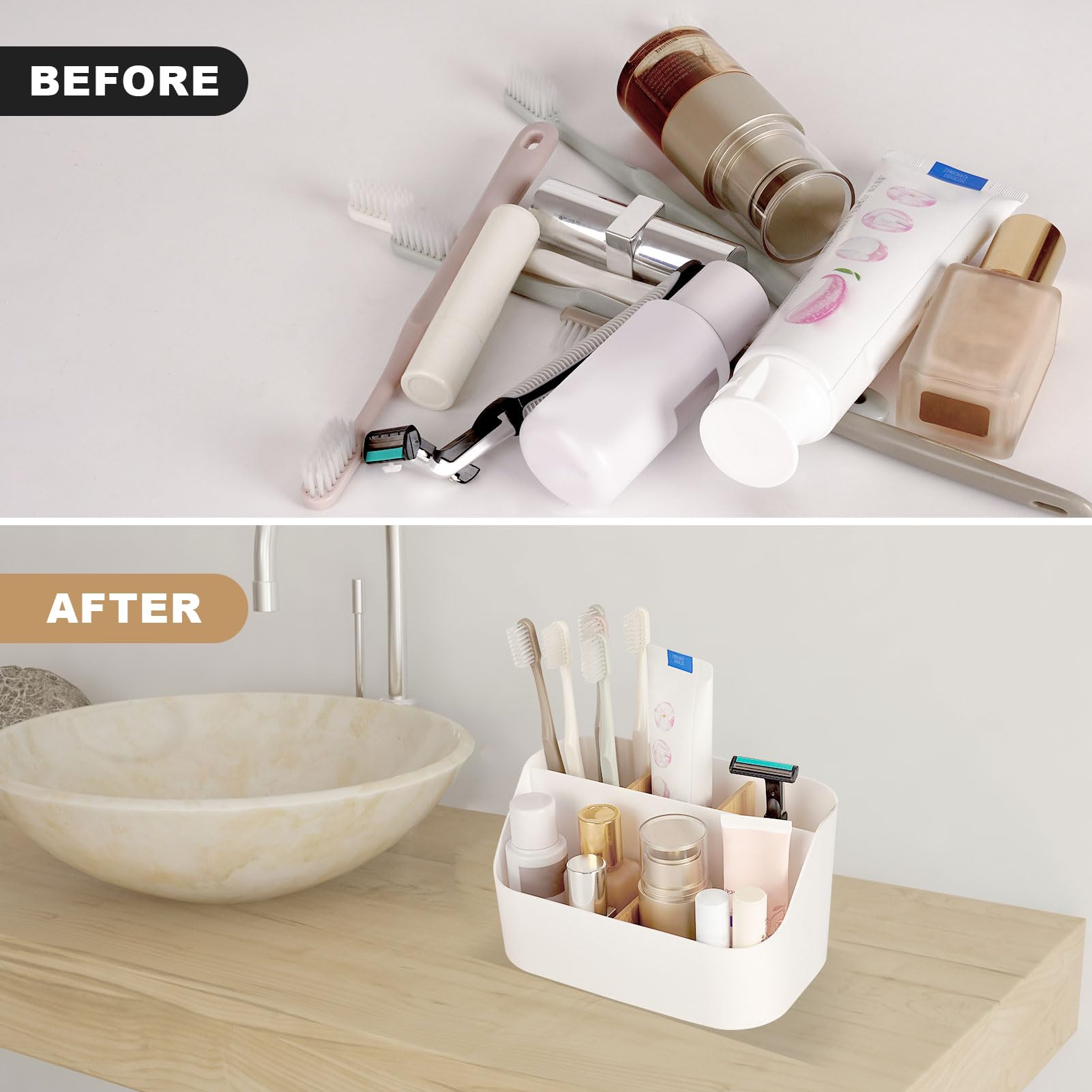 QIYVLOS Toothbrush Holders for Bathrooms, 5 Slots Toothbrush Holder Electric Toothbrush Holder and Toothpaste Holder for Bathroom Countertop Accessories Storage, Toothbrush Organizer (White)