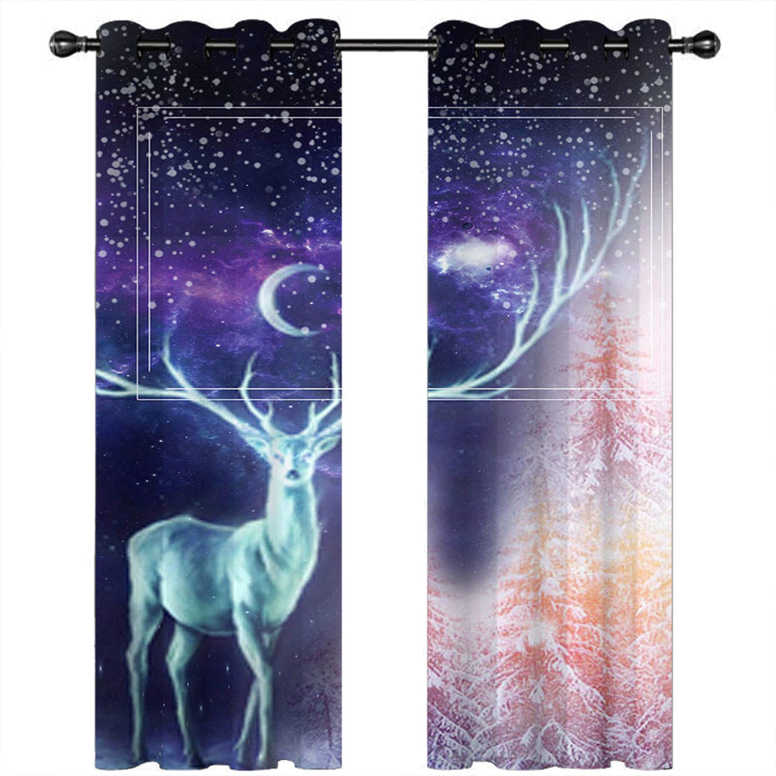 Cortinas Opacas para Salon Moderno - Cortinas Termicas Aislantes con Ollaos - Dormitorio Cocina Decoracion - 3D Alces del Bosque De Estrellas, 2 Piezas 280 X 260 Cm（An X Al）