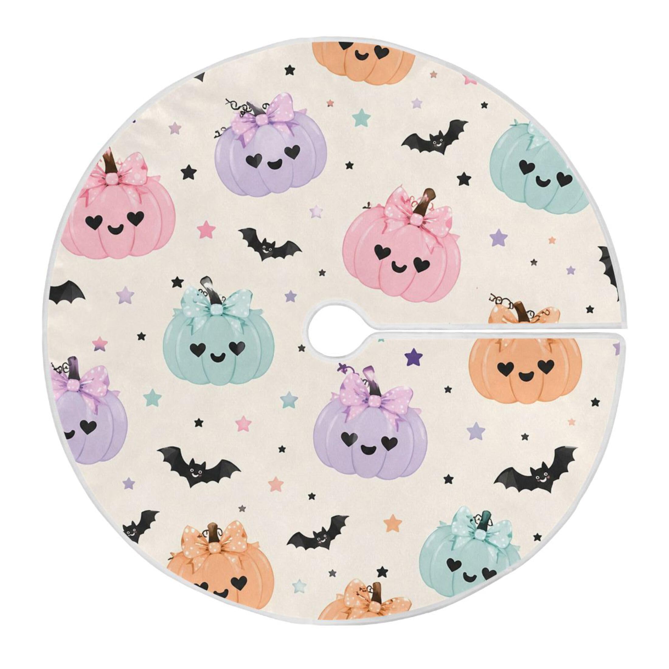 Fuauuyl Pumpkins Bats Christmas Tree Skirt 36 in Indoor Outdoor Tree Mat for Farmhouse Holiday Party Decoration