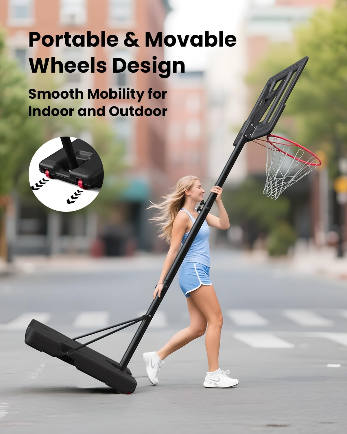 IGL Portable Basketball Hoop Outdoor, 4.28-10ft Height Adjustable Basketball Goal System, 44 Inch Shatterproof PC Backboard Outdoor Basketball Hoop for Backyard, Driveway,Court