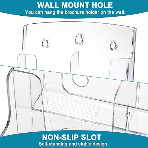 Miniatura 3 de Suwimut Soporte acrílico para folletos de 8.5 x 11 pulgadas, soporte organizador de literatura transparente de 4 niveles con divisor extraíble para