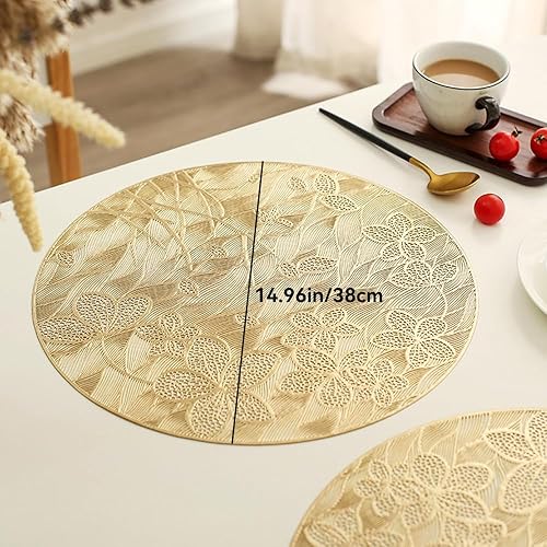 Miniatura 2 de Juego de 6 manteles individuales redondos de vinilo lavables y lavables para decoración de mesa del hogar, boda, fiesta (estilo B)