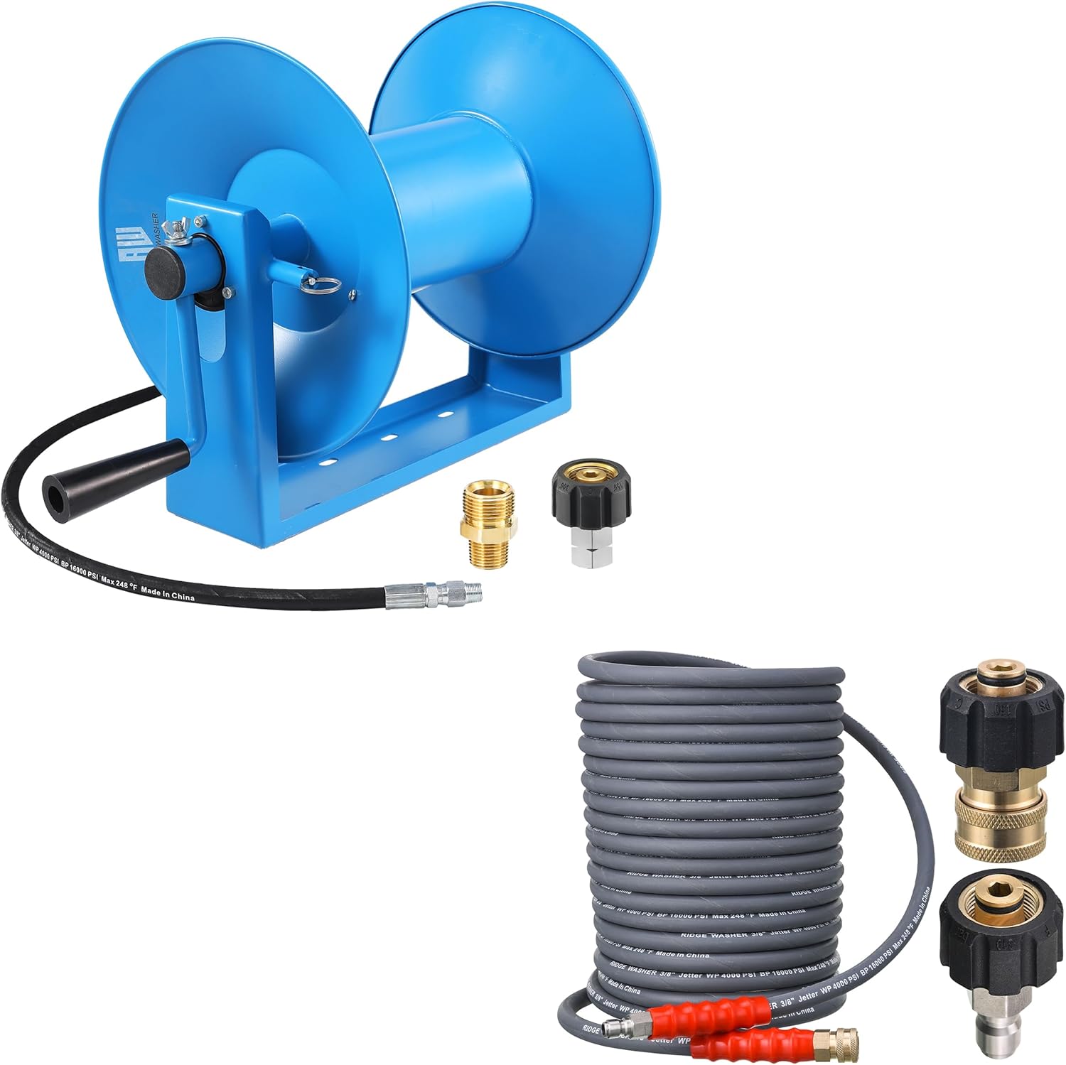 RIDGE WASHER Pressure Washer Hose Reel 180FT, Pressure Washer Hose 50 Feet X 3/8 Inch for Hot and Cold Water