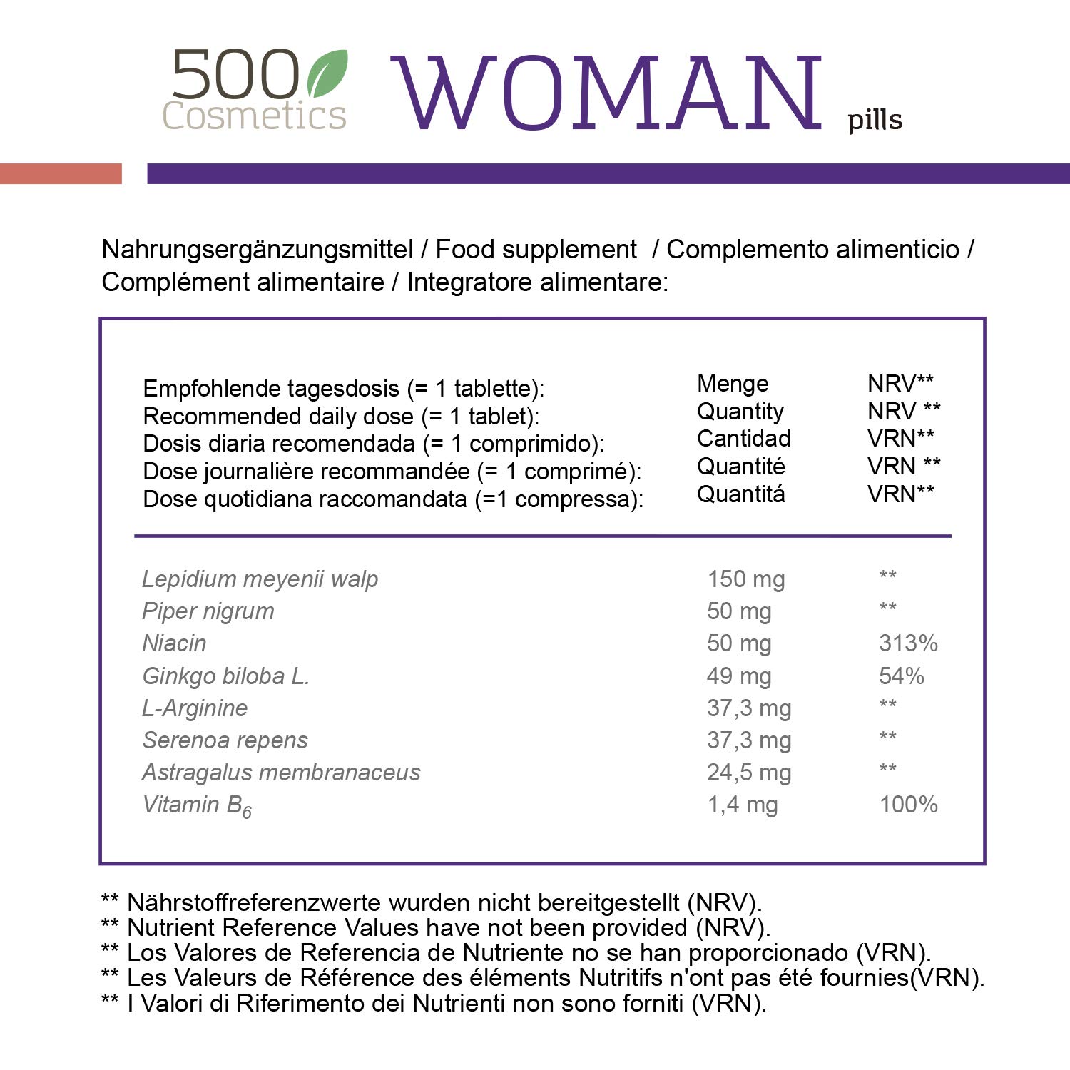 500Cosmetics Woman-Natürliche Tabletten zur Entlastung der Symptome der Menopause, hormonelle Regulation und Erhöhung der Libido – hergestellt und registriert in der EU (3)