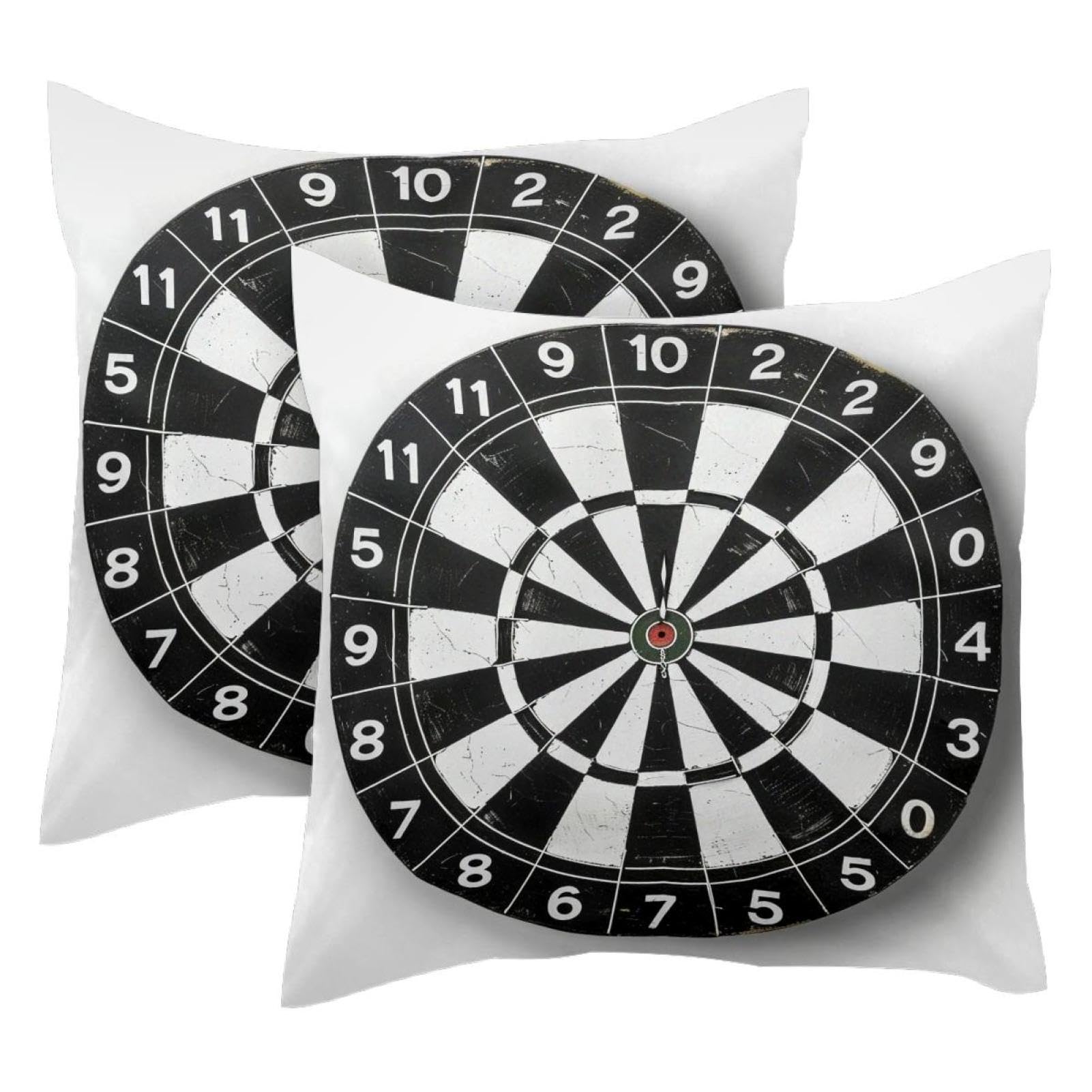Housse de coussin velours 50x50 noir et blanc motif cible de fléchettes x2