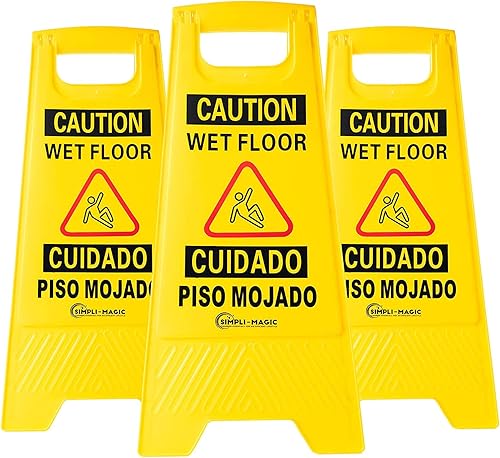 Simpli-Magic Señales de precaución para suelo húmedo premium amarillo paquete de 3
