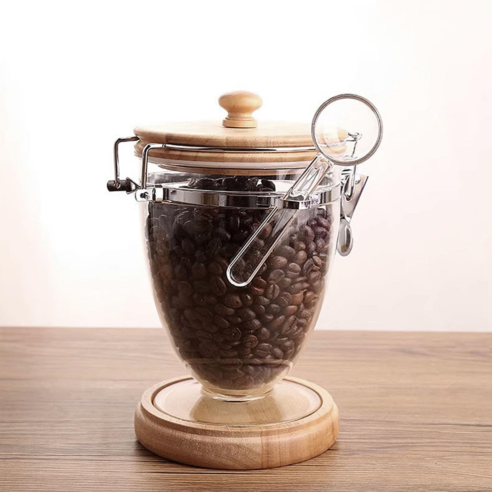 Contenedor de granos de café, recipiente transparente para almacenamiento de alimentos con tapa hermética, hojas sueltas, té, café, azúcar y nueces (L 27 cm di altezza)