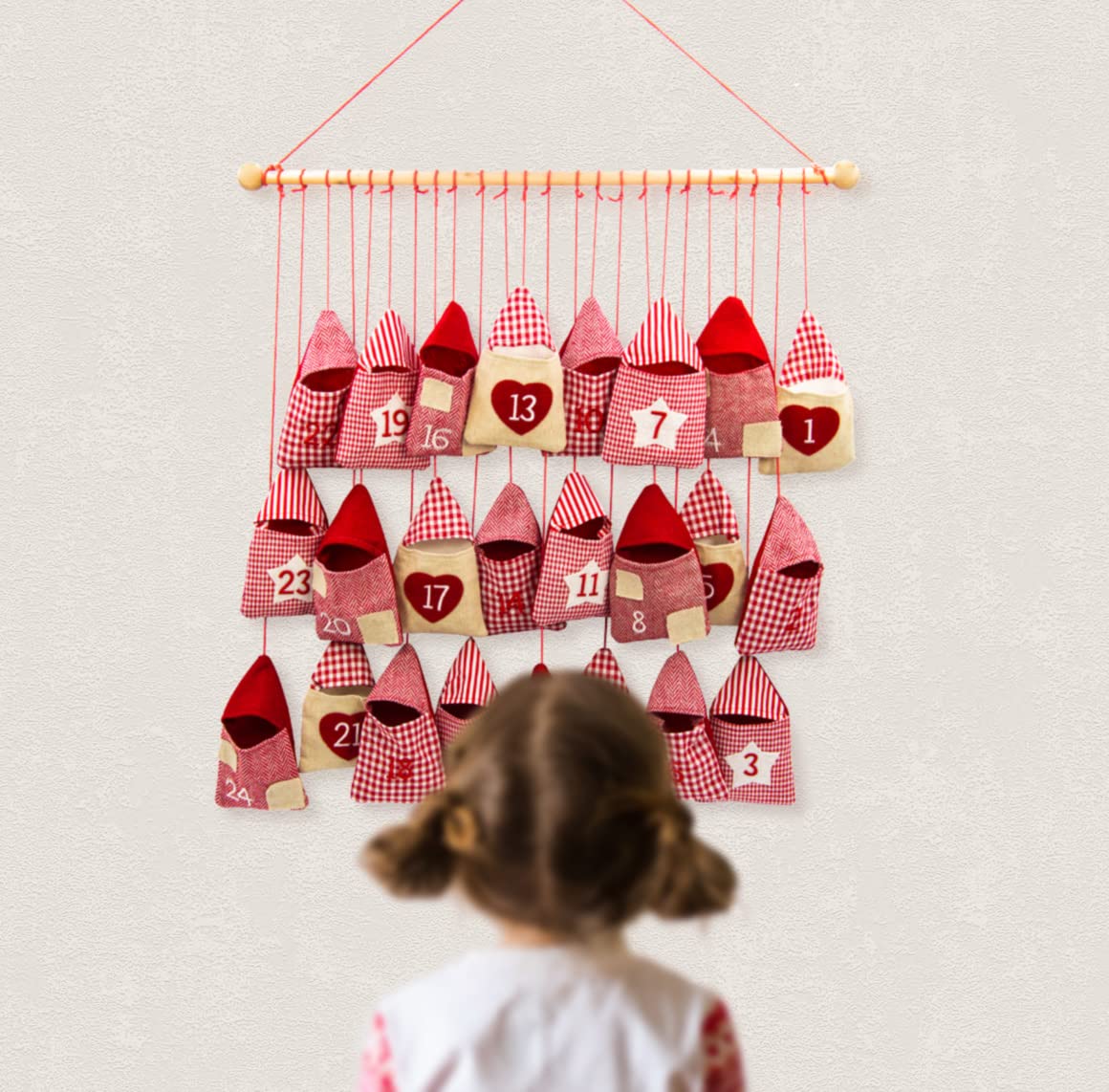 Calendario de Adviento Regalos Personalizable Rojo para Rellenar, Calendario para Colgar en Forma de Caseta