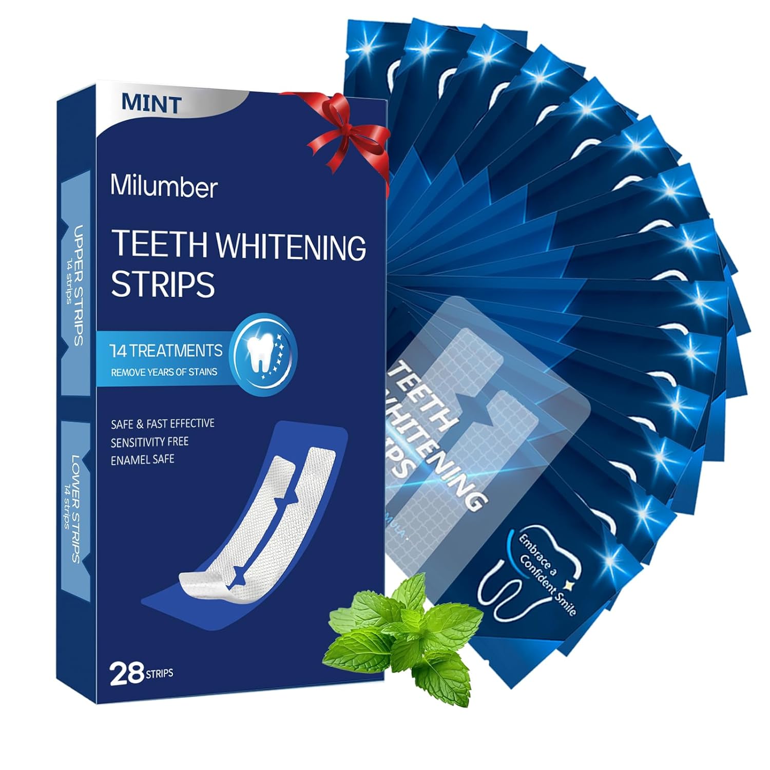 Teeth Whitening Strips for Sensitive 28 Strips Whitener Safe Whitestrip Deep Stains Removal Tooth Whitening Enamel Safe Non-Slip