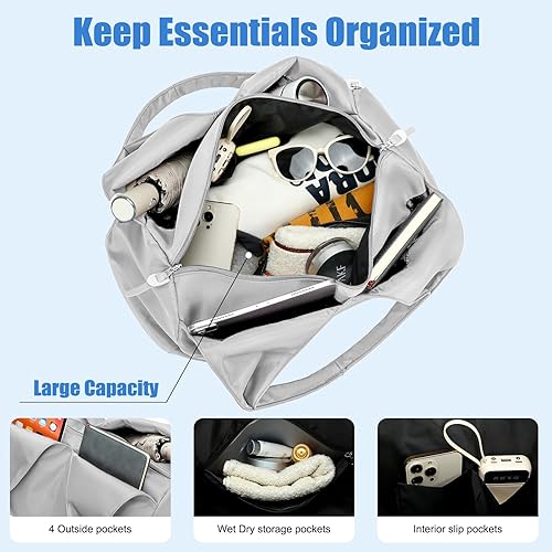 Miniatura 5 de Forestfish Bolsa de gimnasio de yoga para mujer con compartimento para zapatos y bolsillos de almacenamiento húmedos y secos, bolsa de lona ligera