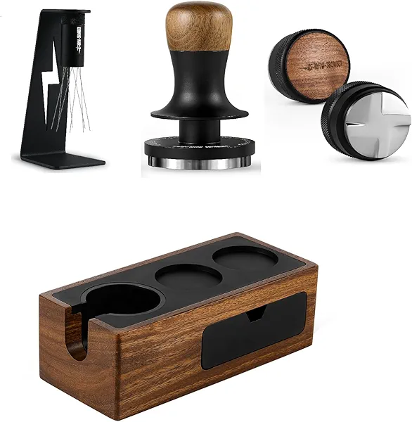 MHW-3BOMBER Espresso Accessories Set for Barista, Includes a WDT Tool, an Espresso Tamper, a Coffee Distributor and a Tamping Station