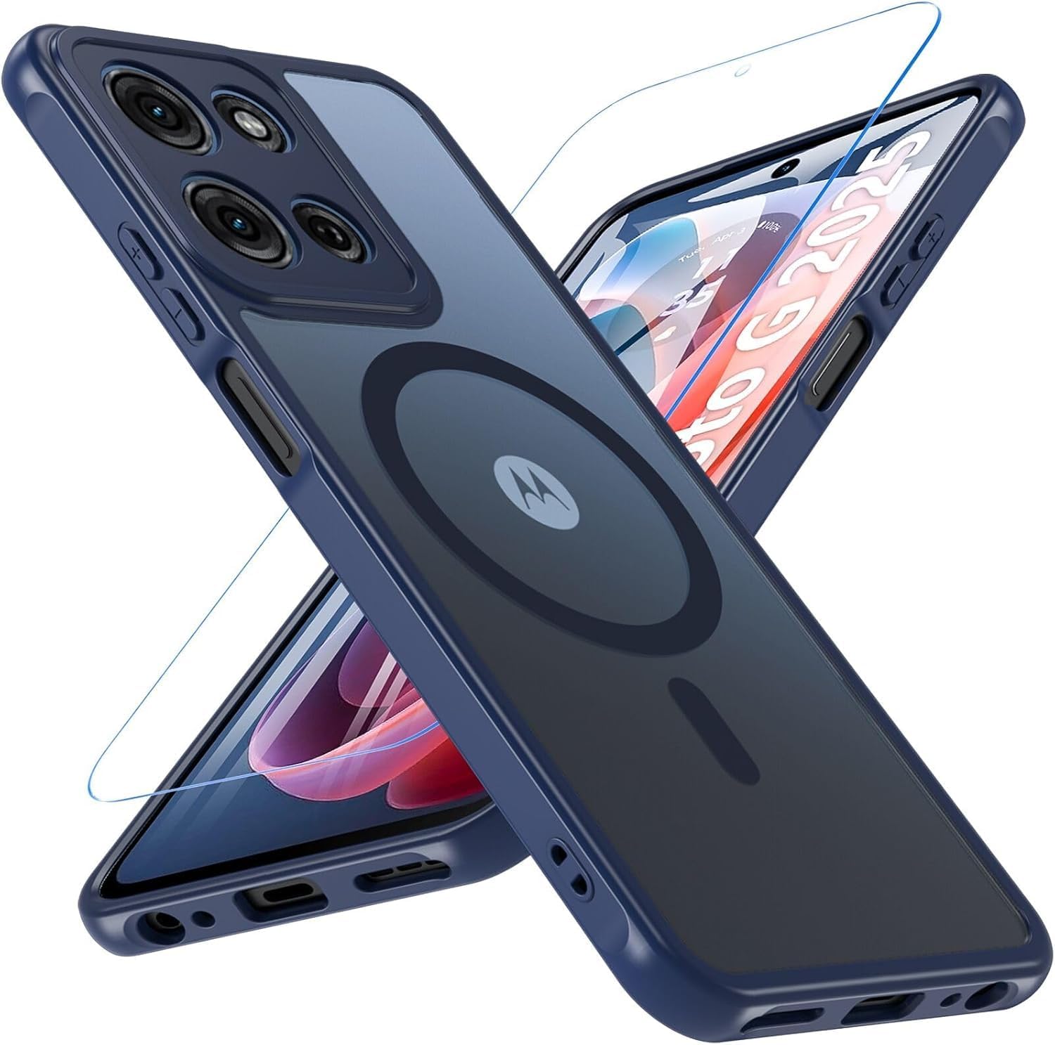 Magnetic Case for Motorola Moto G 2025 / Moto G 2026, Moto G Play 2025 / Moto G Play 2026 Case with Screen Protector, Military Shockproof Translucent Matte Protective Case, Blue
