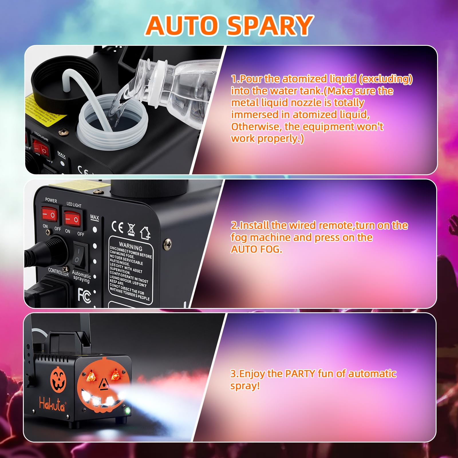 Hakuta Máquina de Humo Profesional con 6 Luces LED RGB, 2300 CFM - Niebla Automática para Halloween/Navidad/Bodas, Control Remoto y Soporte Colgante | Máquina de niebla automática 2300 CFM con función de pulverización automática, ideal para Halloween, Nav