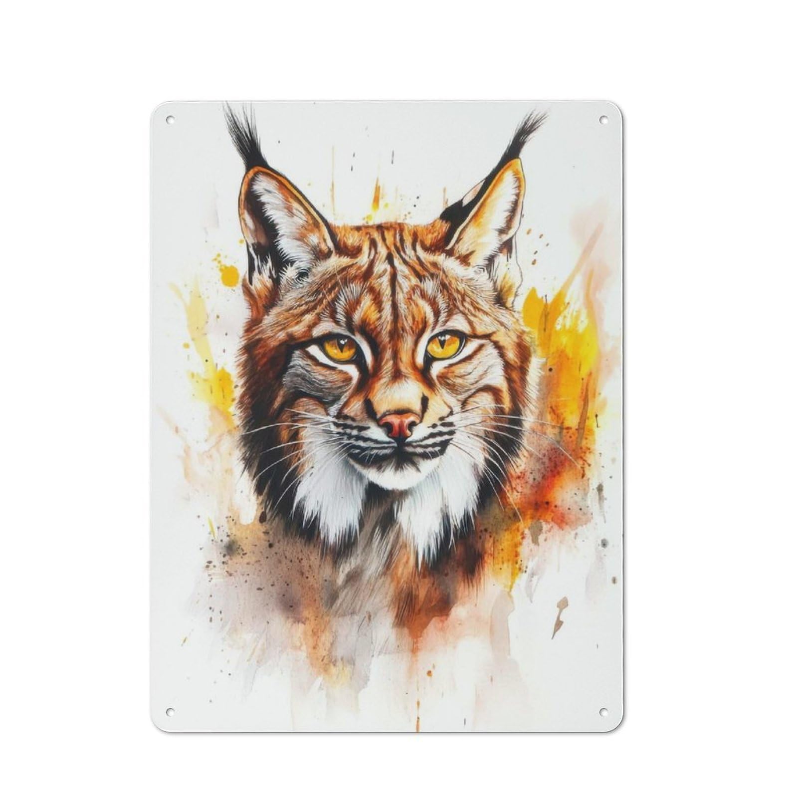 Junmoney Lynx Watercolor Portrait Tin Wall Plaque 40X30cm With For Home Bar Wall, For Kitchen And Home Bar Decor, For Home Office And Studio Walls