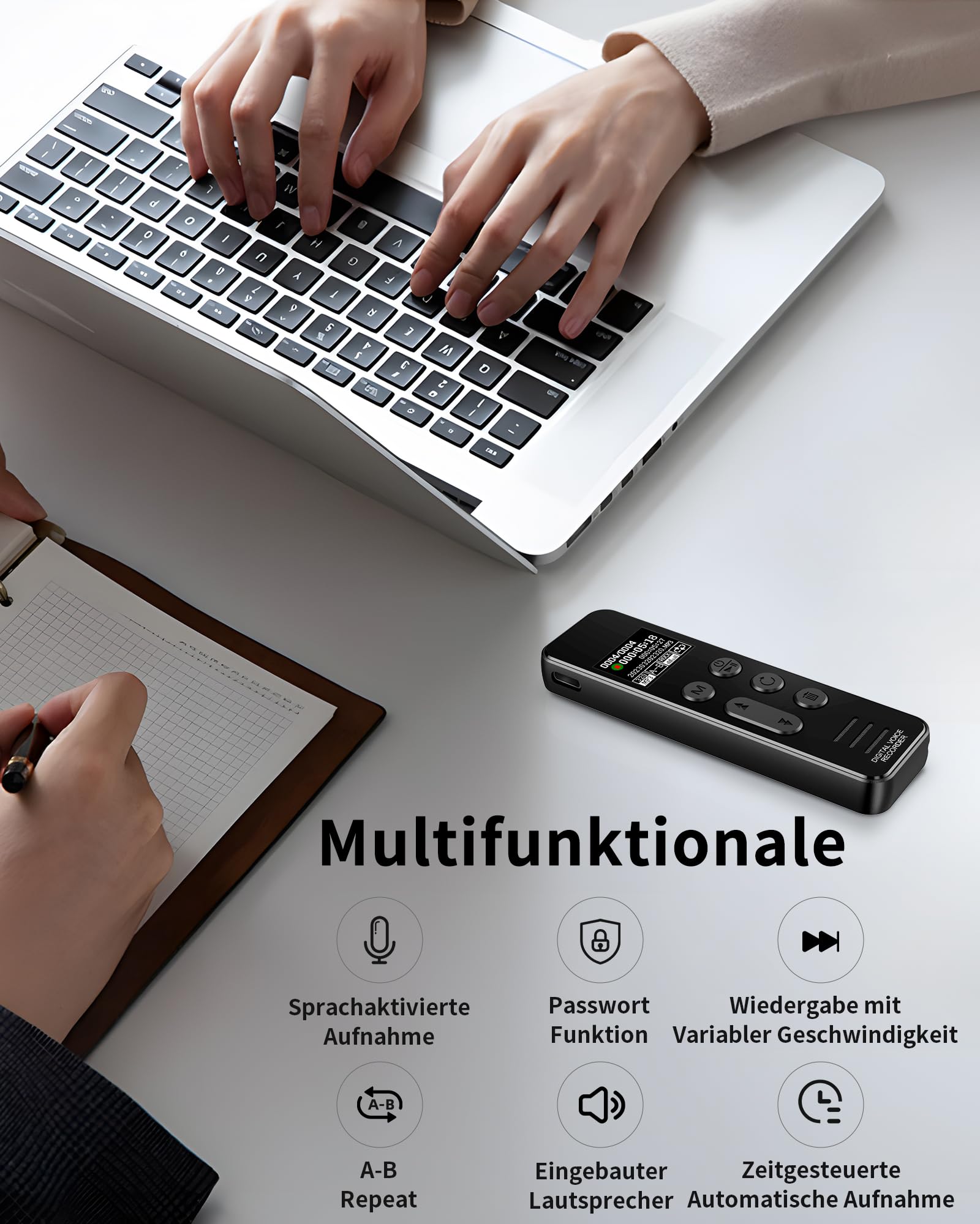 64GB Diktiergerät Professionelles, XIXITPY Aufnahmegerät mit 60 Stunden Daueraufzeichnung und DSP-Rauschunterdrückung, 3072kbps Voice Recorder für Vorlesungen Meetings Klassen Interviews