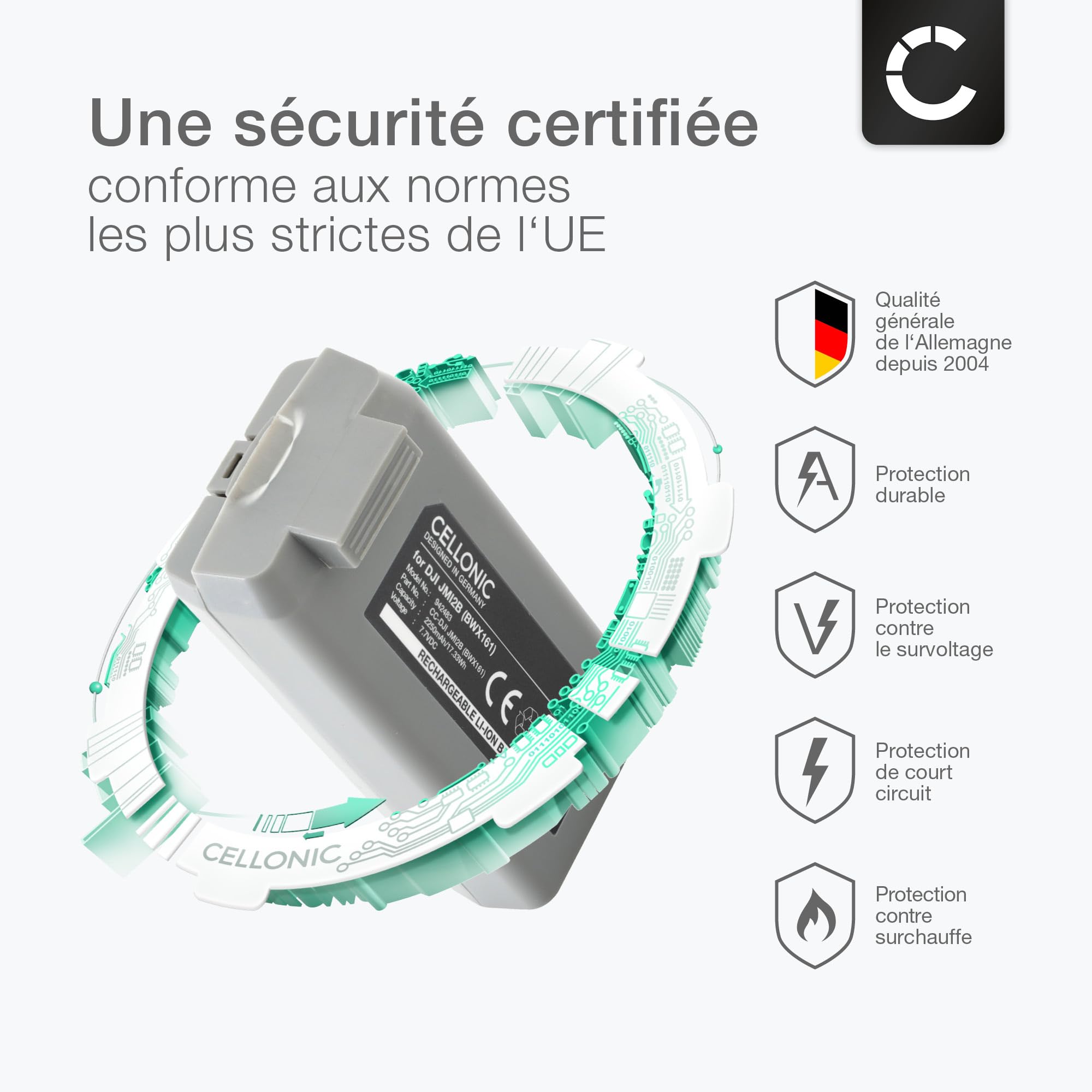 CELLONIC 1x Batterie Compatible avec DJI Mini 2, Mavic, BWX161 | 1x, (2250mAh, 7.7V, Lithium Ion), Drone Batterie pour DJI Mavic Mini 2, CP.MA.00000326.01