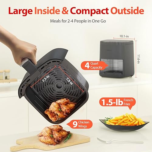 Miniatura 4 de Air Fryer,Beelicious 8-in-1 Smart Compact 4QT Air Fryers,Shake Reminder,450F Digital Airfryer with Flavor-Lock Tech,Tempered Glass