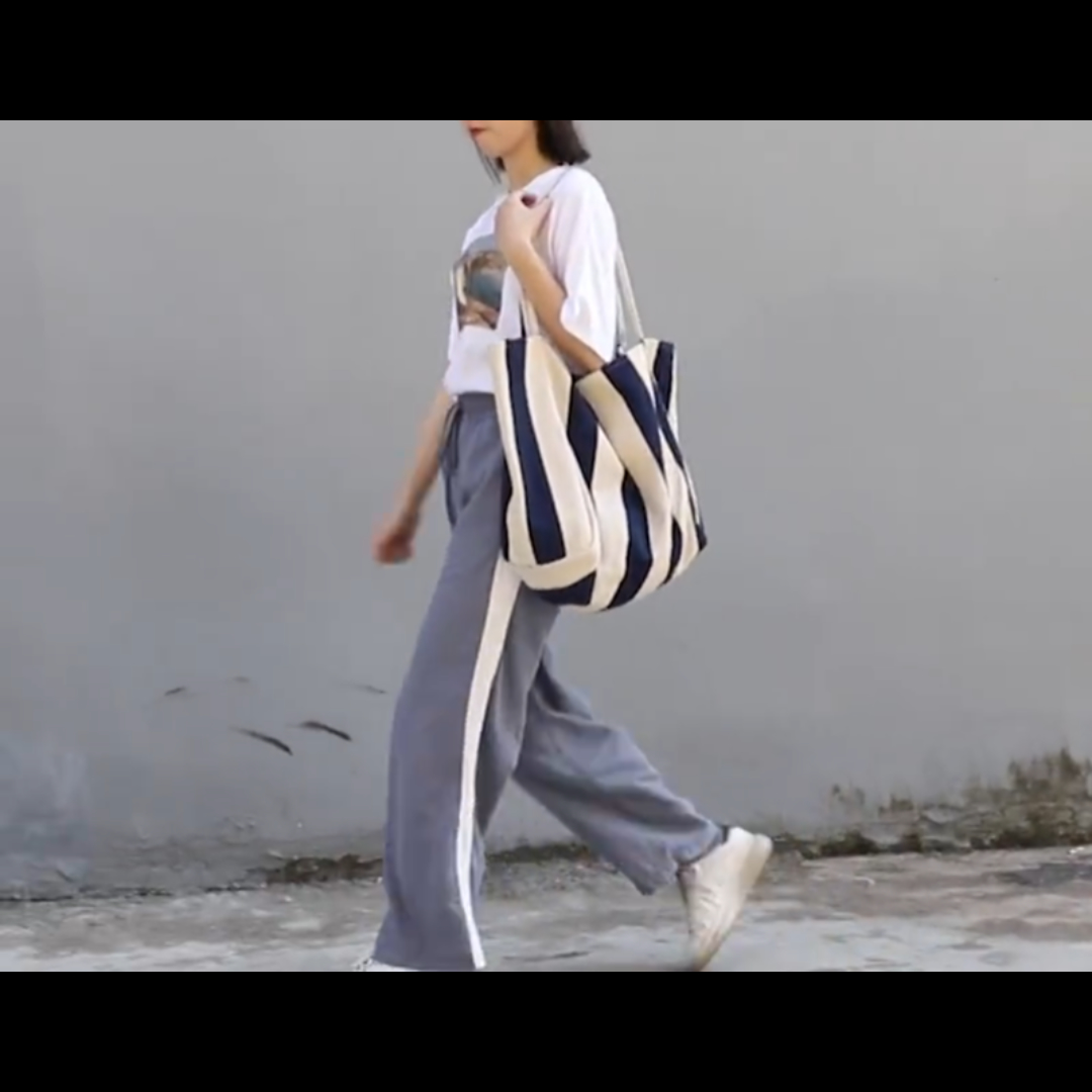 Bolso Tote de Lona a Rayas para Mujer Gran Capacidad miniatura 7