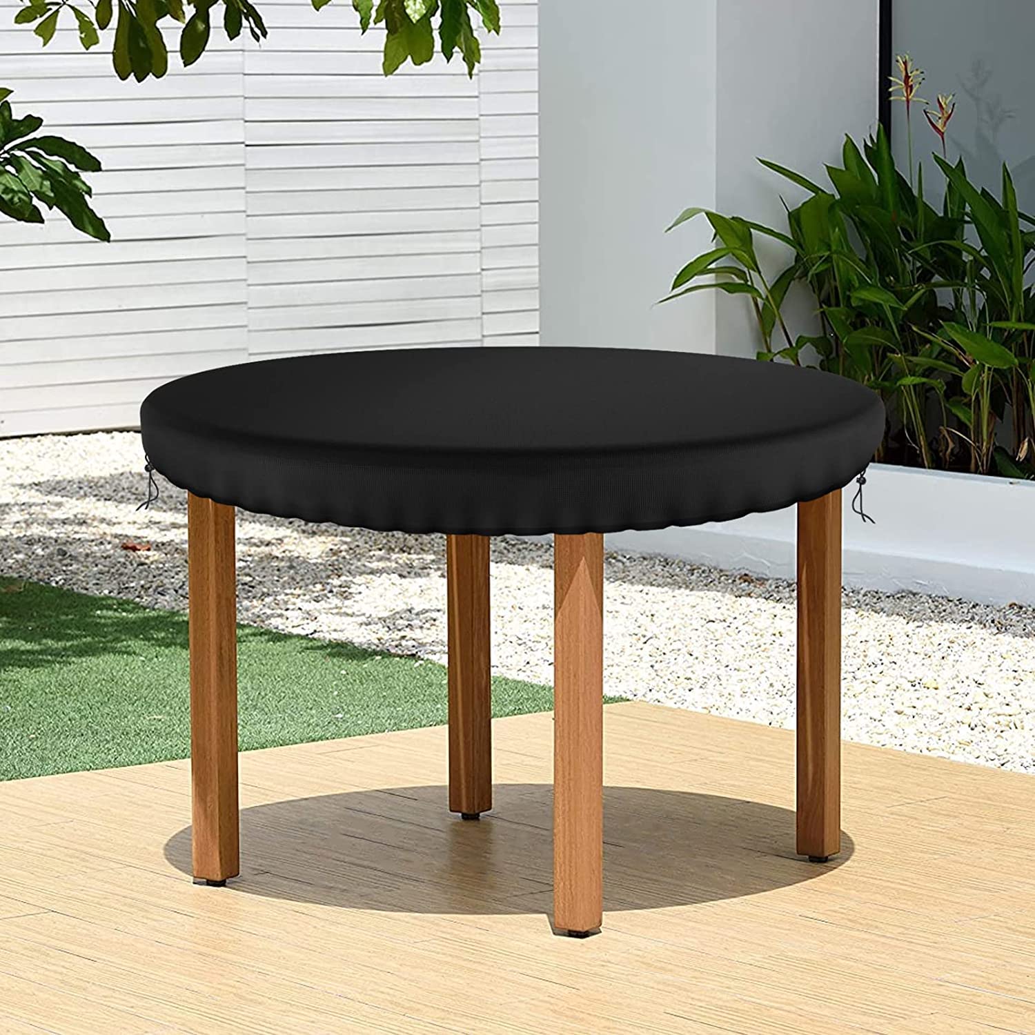 Housse de table de jardin ronde, extérieure, imperméable et indéchirable, facile à nettoyer, 140 cm de diamètre, noir