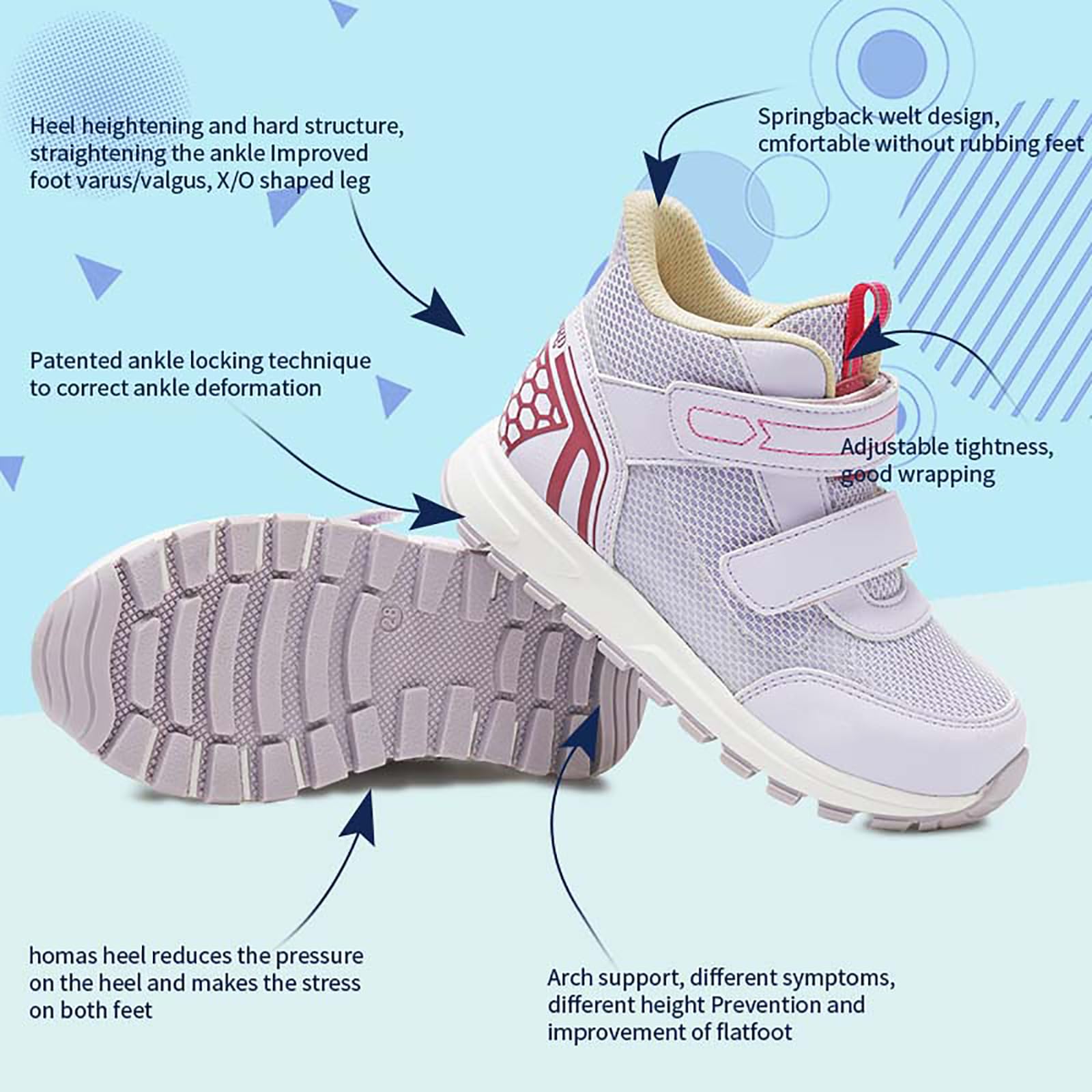 princepard Zapatos ortopédicos para niños pequeños con soporte de arco y tobillo, tenis correctivos de malla transpirable