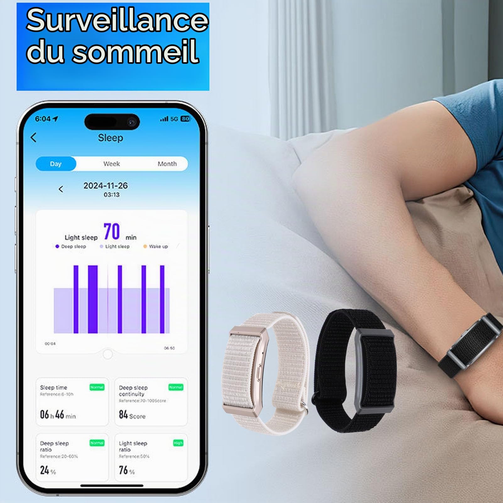 Sxhlseller Smart Bracelet Fitness Tracker avec Surveillance du Sommeil, Fréquence Cardiaque, Température, Bracelet de santé en Nylon Imperméable 1ATM pour Hommes Femmes, Longue Durée de Vie (Black)