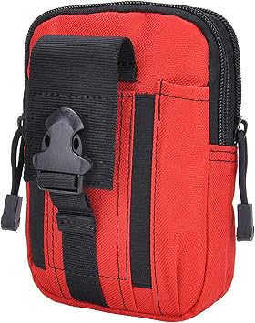 Tactical Waist Bag, Molle EDC Pouch Nylon 800D Multifunction Outdoor Utility Gadget Belt Waist Bag with Cell Phone Holster for Sports Hiking Camping Traveling Red