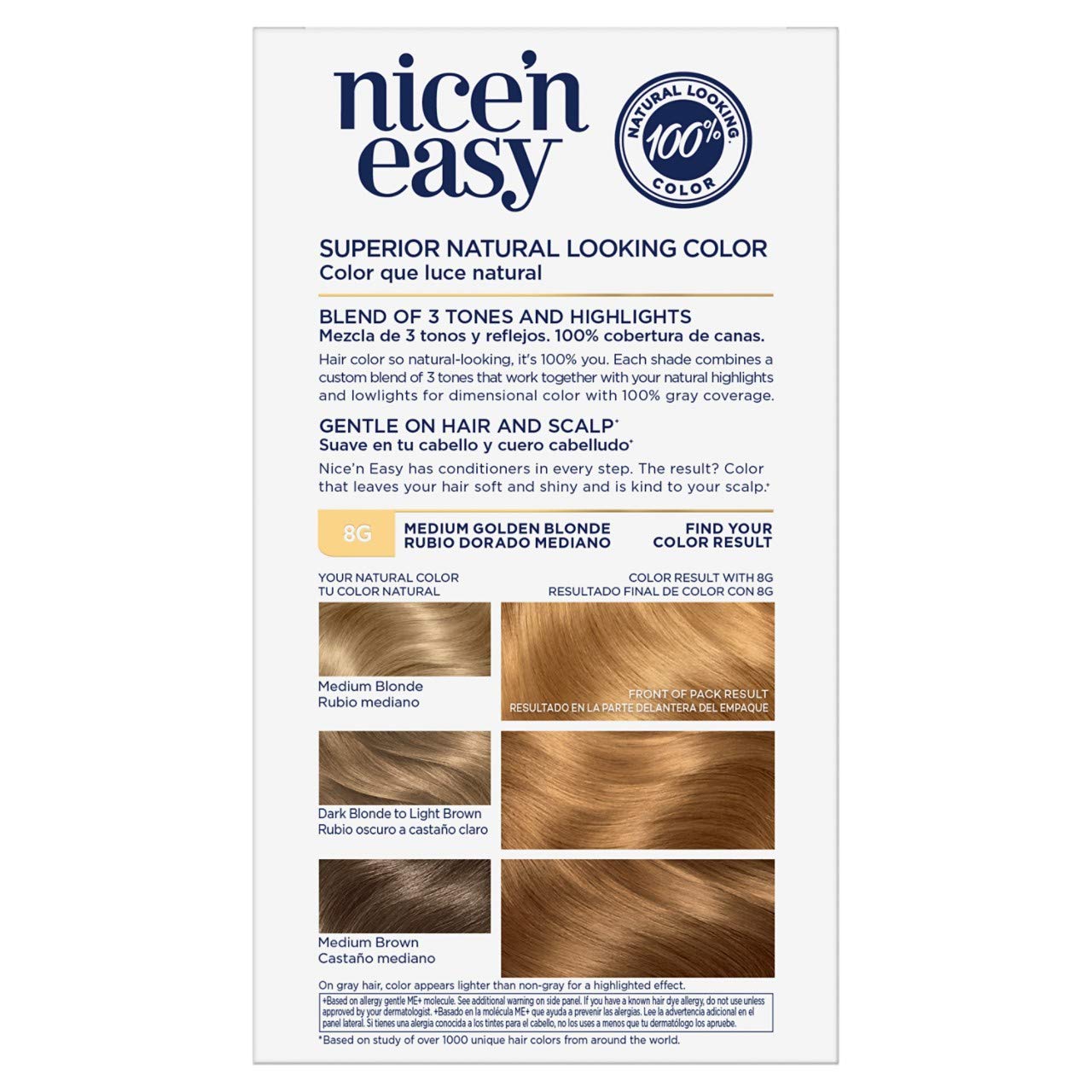Clairol Nice'n Easy Permanent Hair Dye, 8G Medium Golden Blonde Hair Color, 1 Count : Everything Else