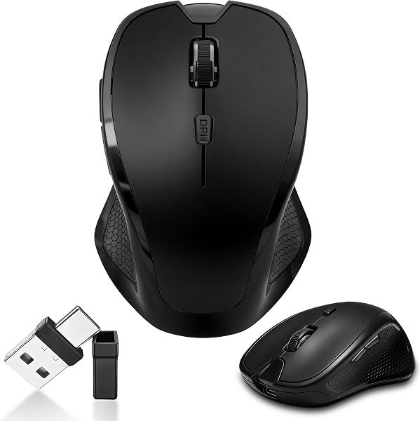Kenvala Wireless Bluetooth Mouse for Mac & iPad, Ergonomic Rechargeable Mouse with Built-in Jiggler Mode, Dual USB-C & USB-A Receiver, Quiet Optical Mouse for Laptop, Desktop & Tablet – Black - 1