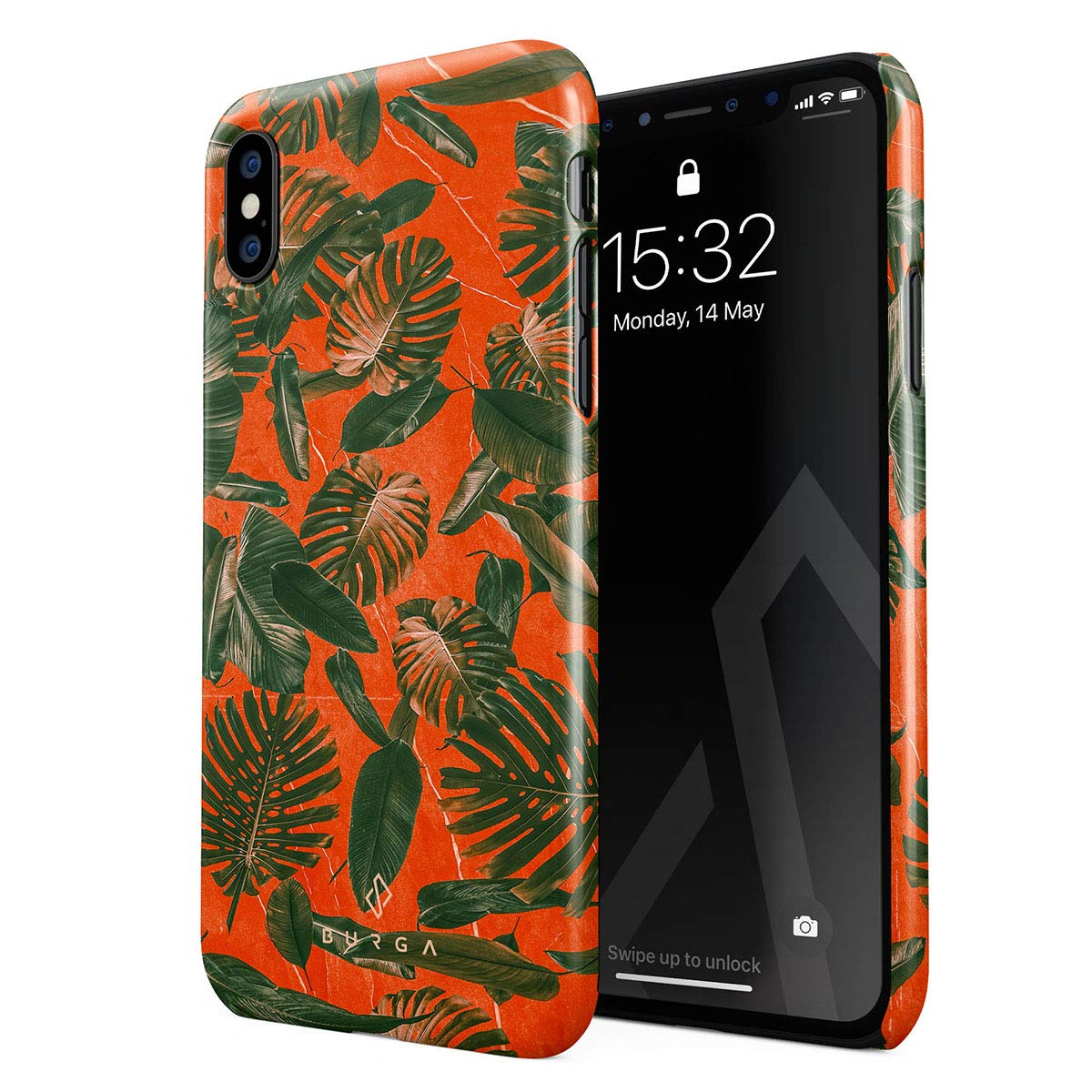 BURGA Phone Case Compatible with iPhone X/XS Neon Orange Palm Trees Leafs  Tropical Exotic Summer Green Palms Cute Case for Women Thin Design Durable