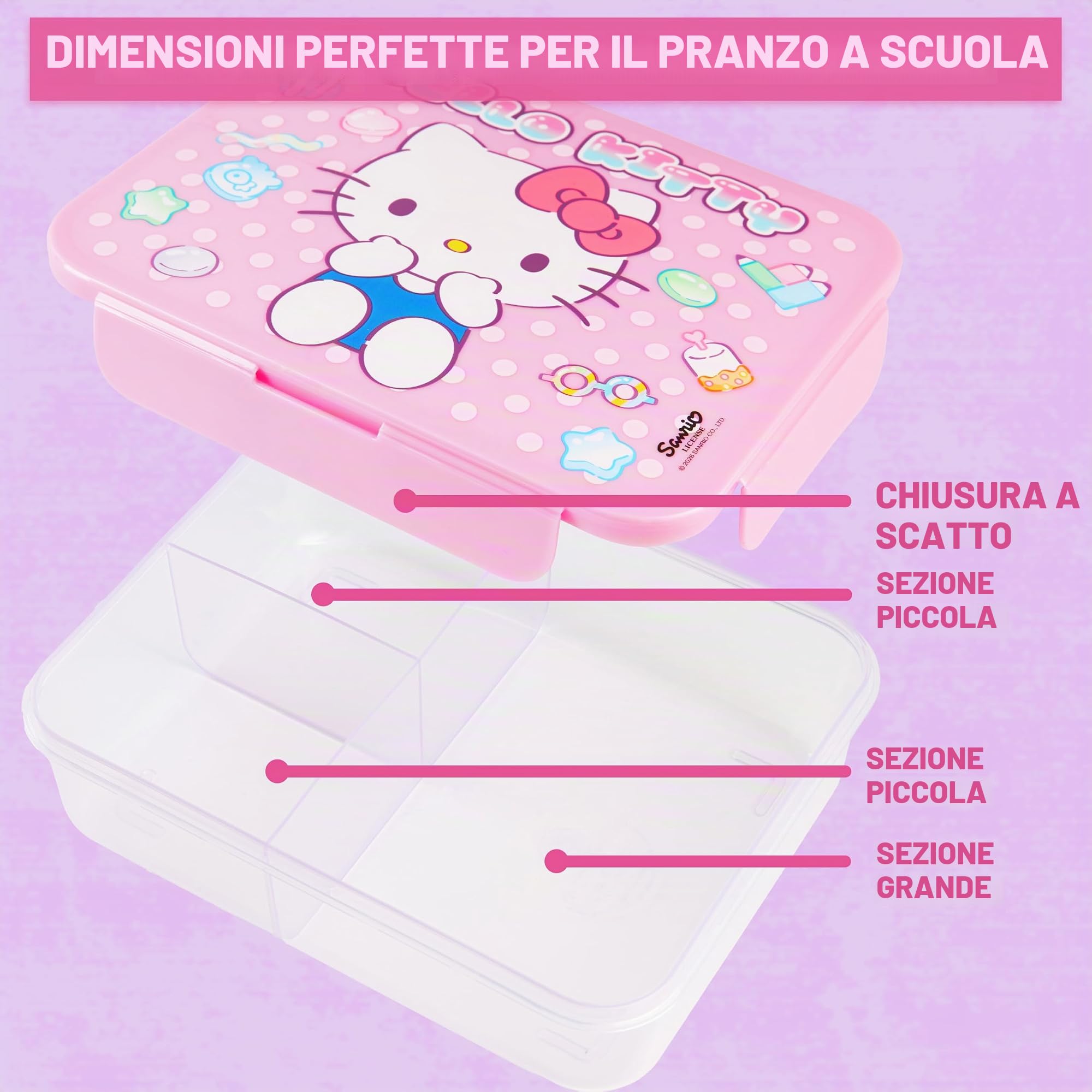 Get Trend Hello Kitty Porta Pranzo Bambini, Set 2 Pezzi con Senza BPA Bento Box 3 Scomparti e Borraccia Coperchio Apribile con Cannuccia 640 ml, Scuola Idea Regalo (Rosa Hello Kitty)