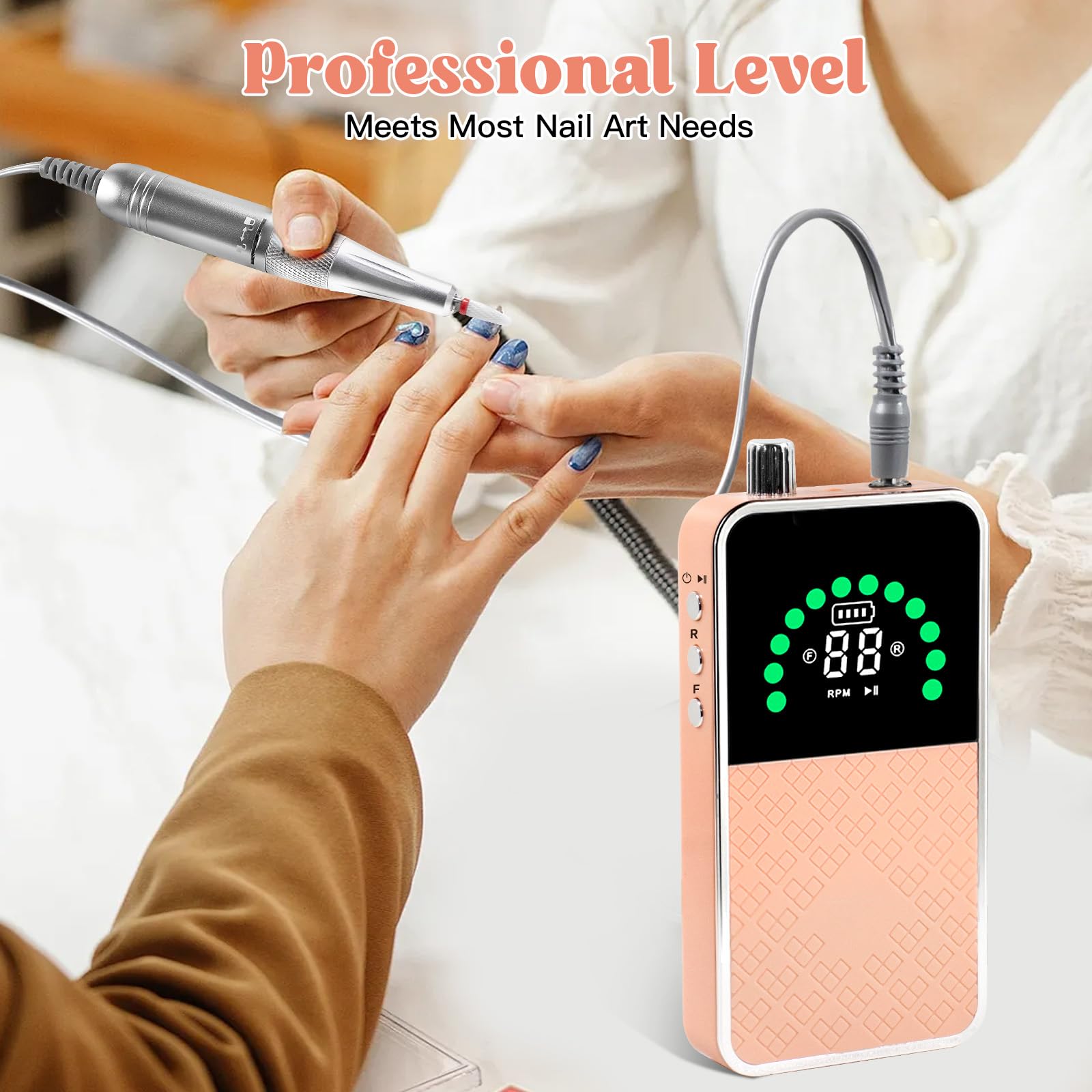 Ponceuse pour Ongles Professionnelle 50000 RPM Portable Rechargeable Avec Affichage LCD et 7 Embouts Ponçage pour Pédicure Manucure, Puissante, Silencieuse pour Salon/Maison