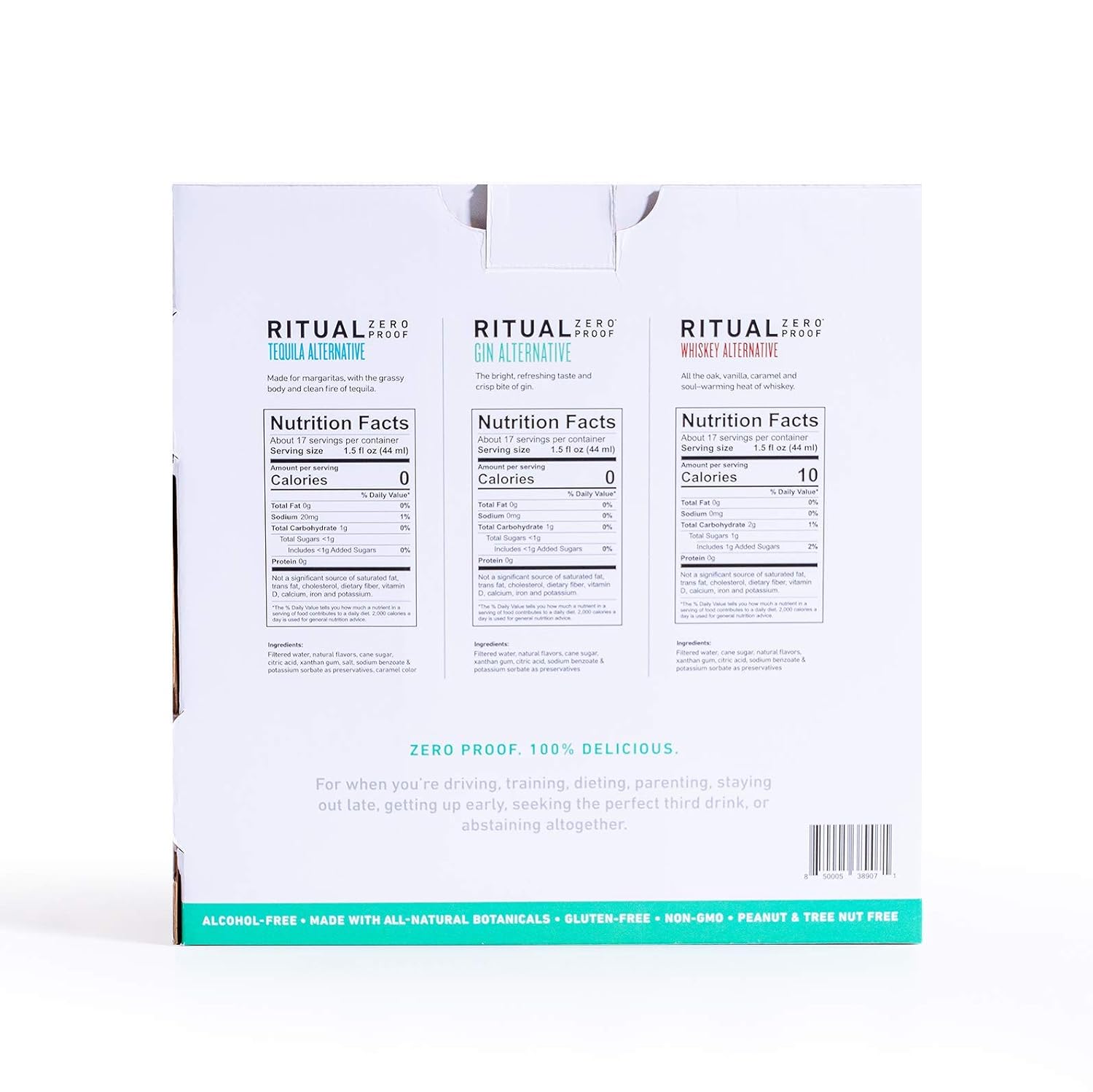 Ritual Zero-Proof Gin, Tequila & Whiskey Alternatives | 12.7 Fl Oz (375ml) Each Variety Pack | Award-Winning Non-Alcoholic Spirits | Low & Zero Calories | Keto, Paleo & Low Carb Diet Friendly