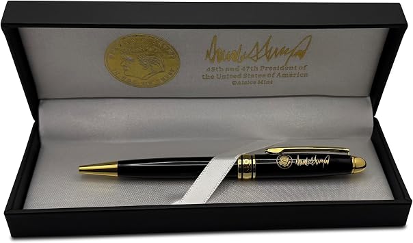 Donald Trump Executive Order Presidential Collectors Pen, Black and Gold Executive Rollerball with Signature and Seal, Premium Gift Box