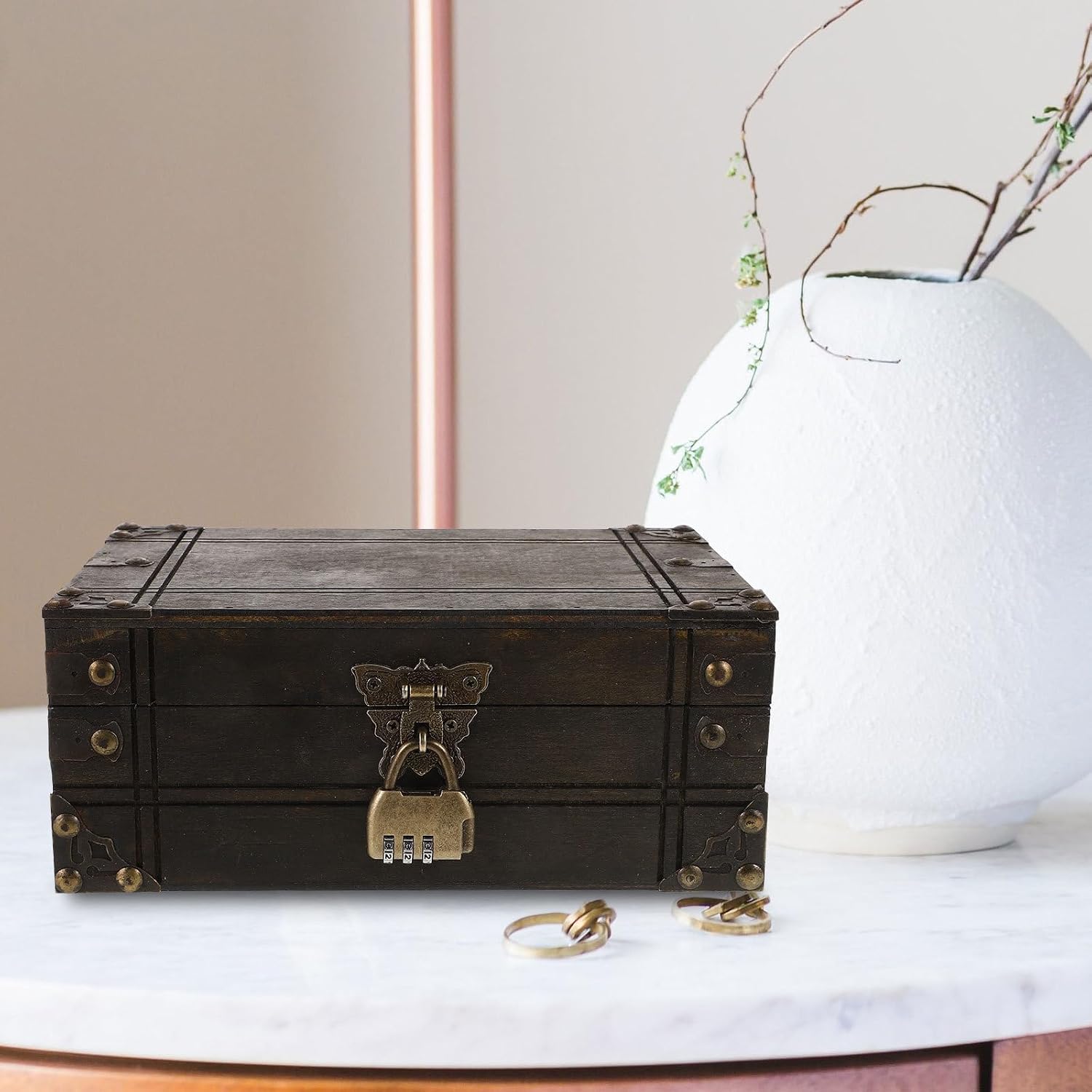 MAGICLULU Vintage with Lock Treasure Chest Jewelry Box Wooden