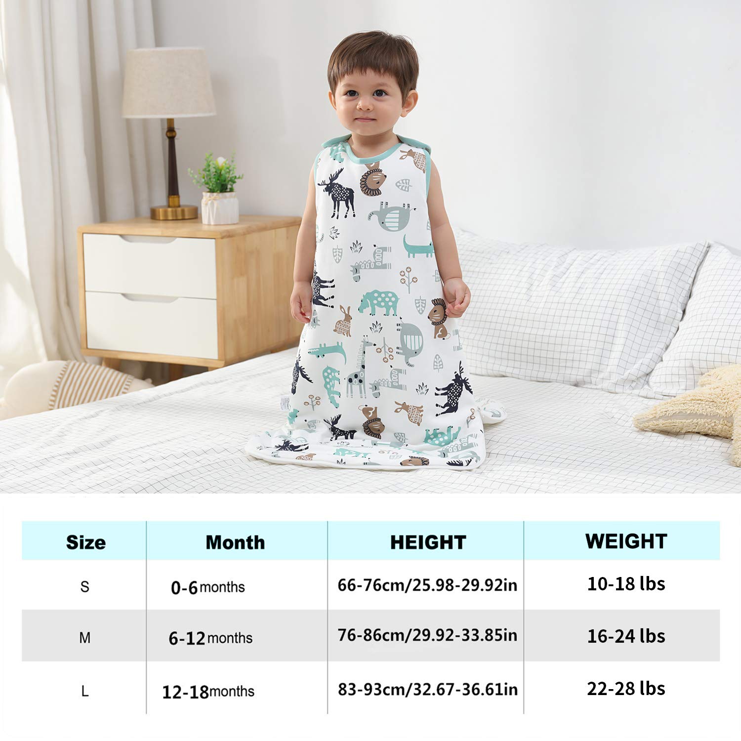 Mosebears Mosbears Sacco nanna invernale per bambini, 2,5 Tog, 100% cotone, diverse dimensioni dalla nascita fino a 24 mesi, adatto per tutto l'anno