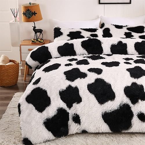 Miniatura 2 de Juego de edredón de piel sintética con estampado de vaca para niños y niñas, juego de cama de 3 piezas, cálido, cómodo, suave, franela de terciopelo