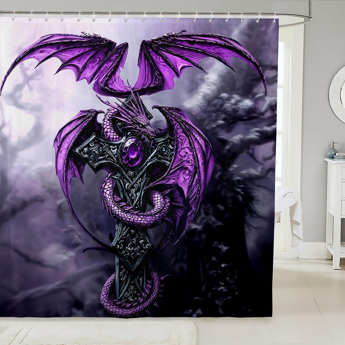 jejeloiu Thundering Dragon Bath Curtain Wise Drake Bathroom Accessories Terrifying Dragon Shower Curtain Boys Girls Teens Bedroom Decor 72"x78"