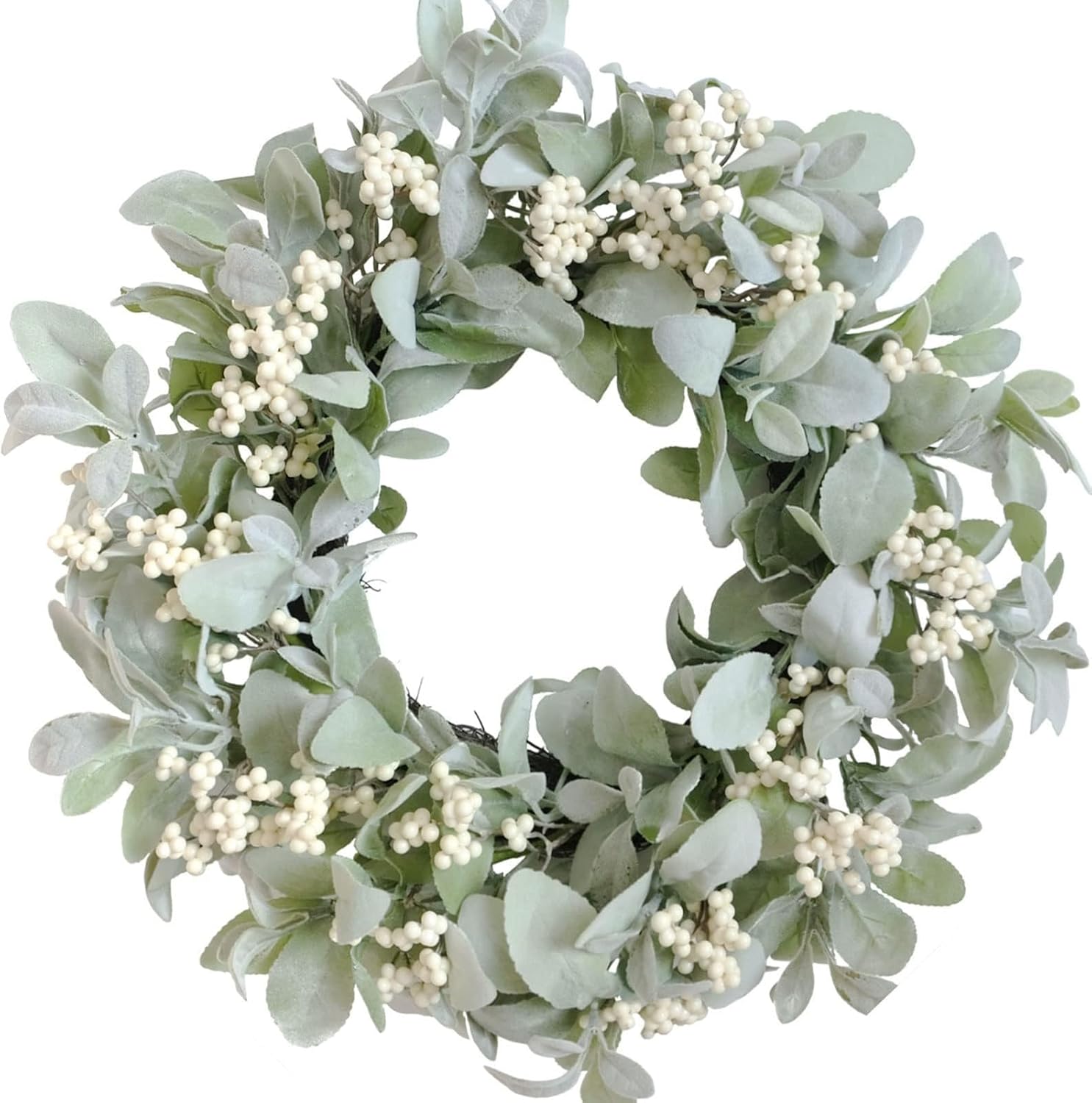 Welcome Logo Flowers 22" Artificial Flocked Lambs Ear Wreath,Vivid Artificial Summer Garland for Home Decor for Party and Wedding Decoration