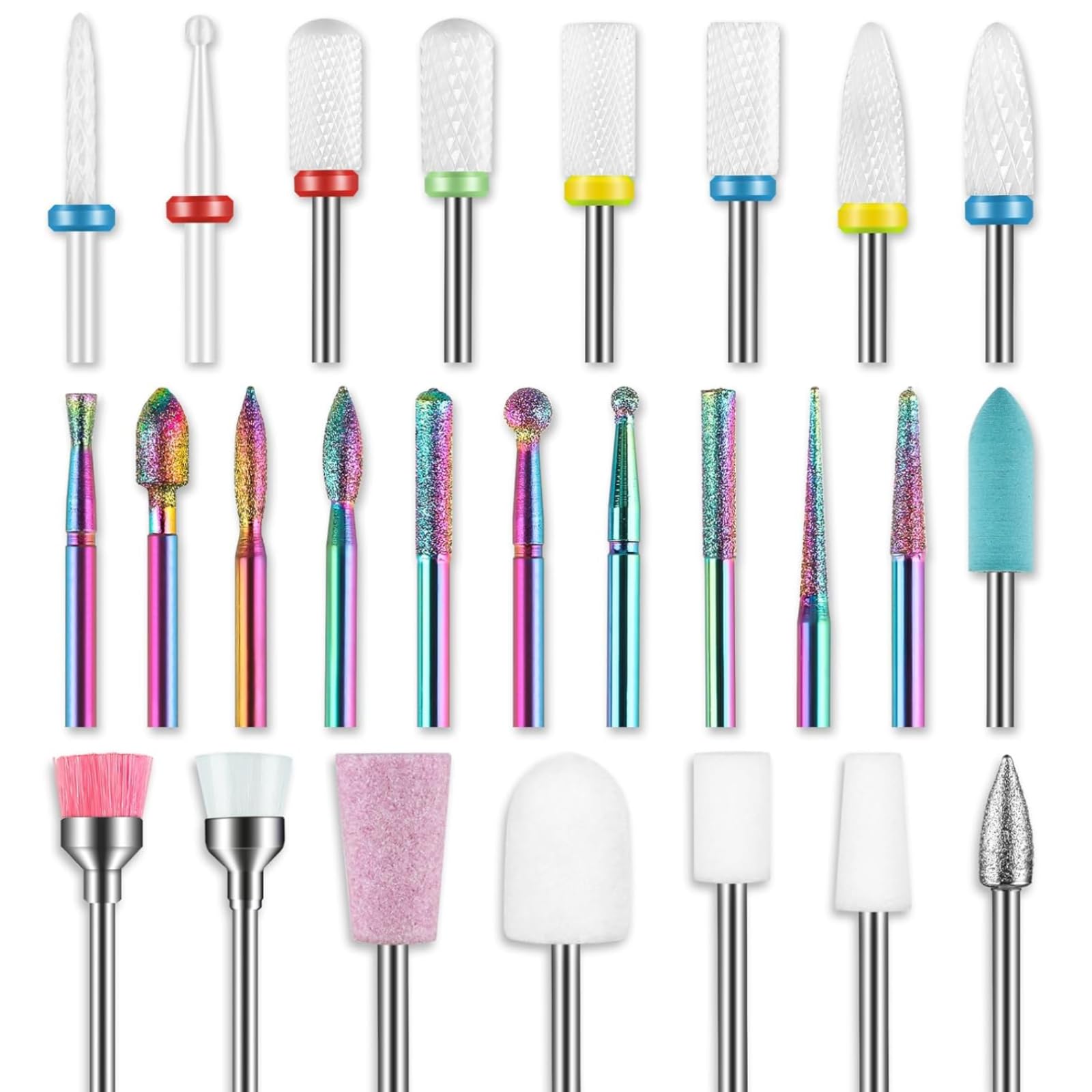 26Stück Nagelfräser Bits Set, 3/32'' professionelle Keramik-Nagelfräser Aufsätze für Nagelbohrer, Diamant-Nagelhautfeilen-Nagelbohrer-Bits, Entferner-Bits für Acryl-Gel-Nageltechnik, Maniküre Pediküre