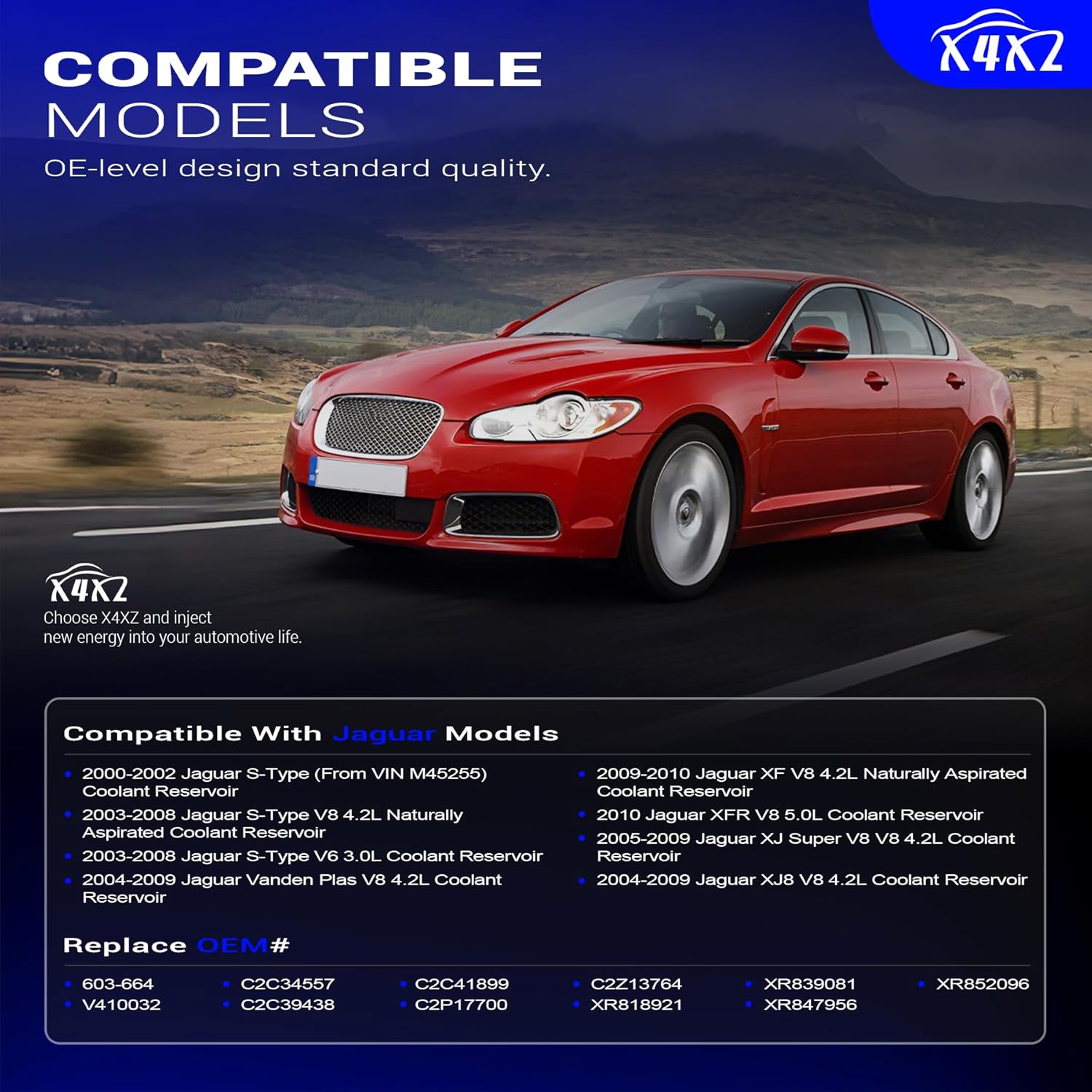 603-664 Engine Coolant Reservoir Radiator Expansion Tank for 2000-2010 Jaguar XF XFR XJ8 S-Type Vanden Plas XJ Super V8 C2Z13764