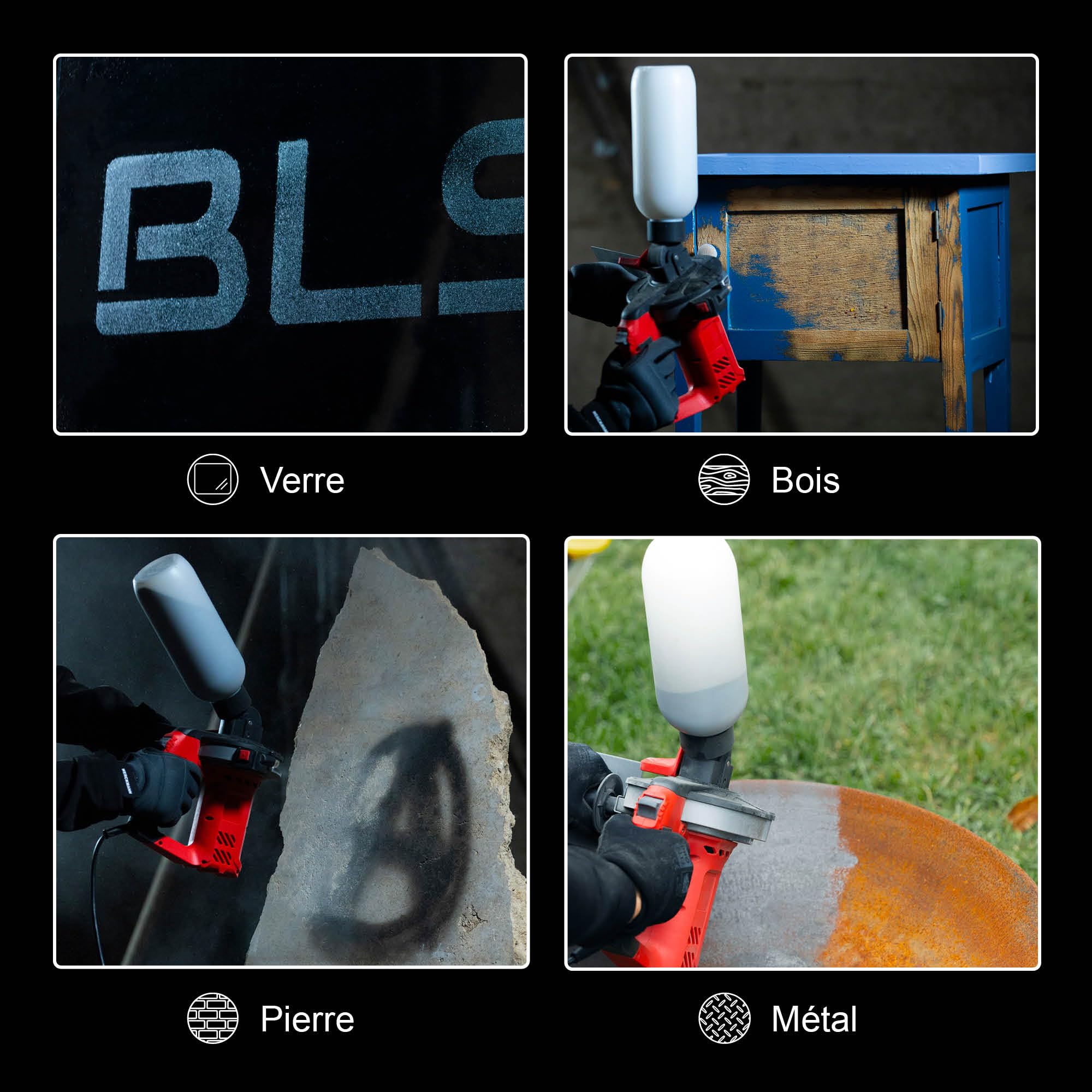 Sableuse portable fonctionnant sans compresseur pour métal, bois et pierre - Disque en céramique et débit réglable - compatible avec agent de sablage 0.2-0.5mm