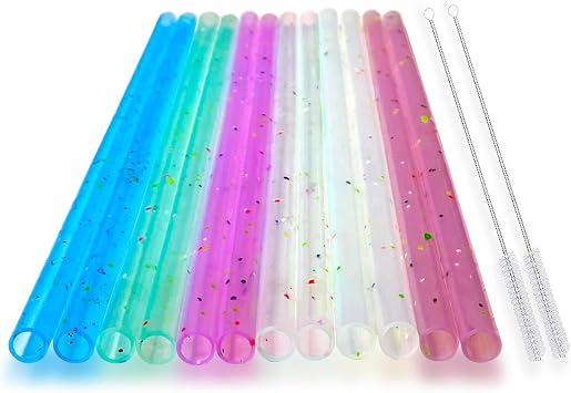 Reusable Silicone Drinking Straws, 12 Pcs Eco Friendly Silicone Straws 2 cleaning Brushes,for 30oz and 20oz Tumblers, Rtic,Yeti, Ozark, Two-tone Dot, 10 inches