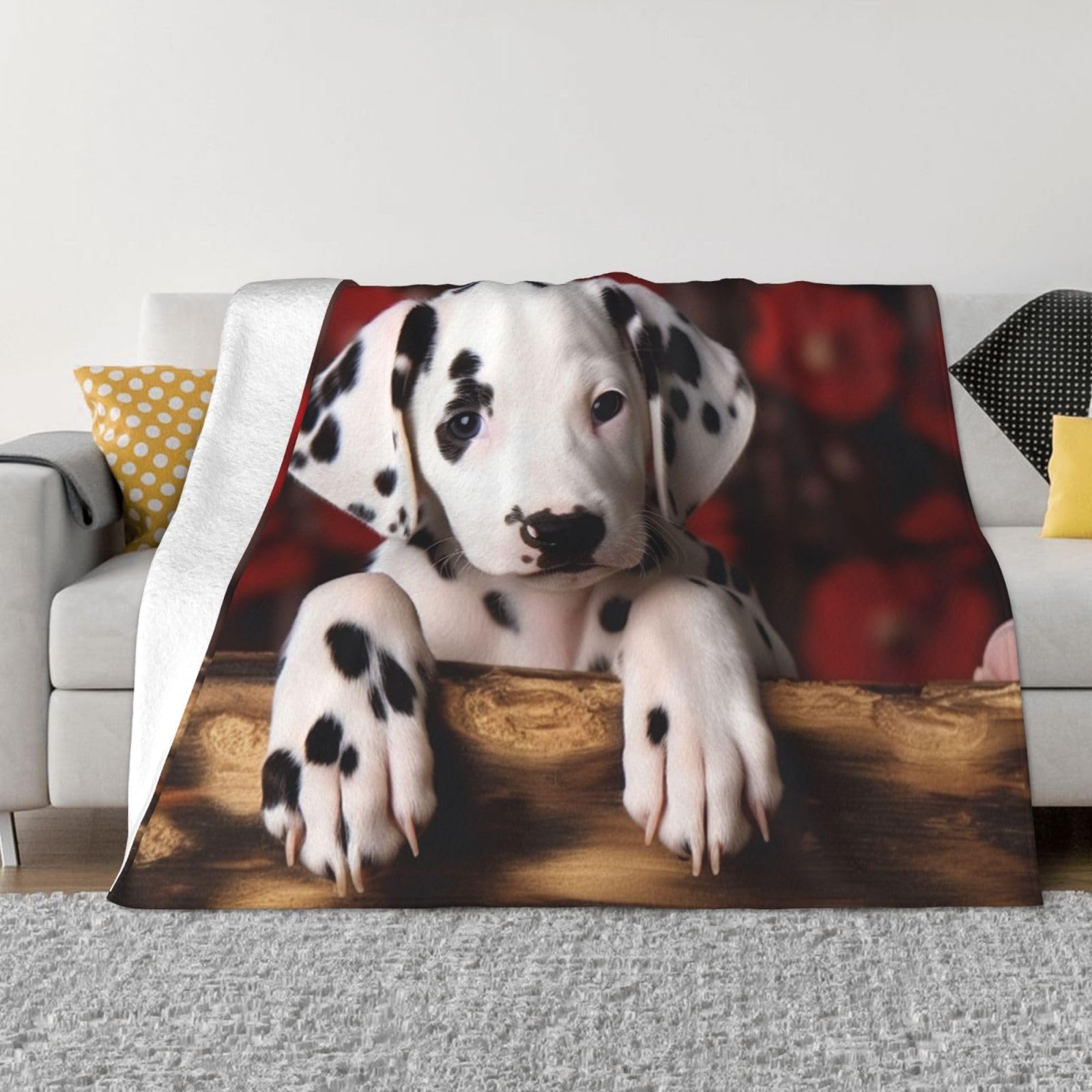 Fodpand Black Dalmatian Puppy Flannel Blanket 60"X50" - Ultra-Soft Lightweight Throw Blanket For Bed, Sofa, And Couch - Luxury Air Conditioning Blankets - Cozy Warm Blankets For All Seasons