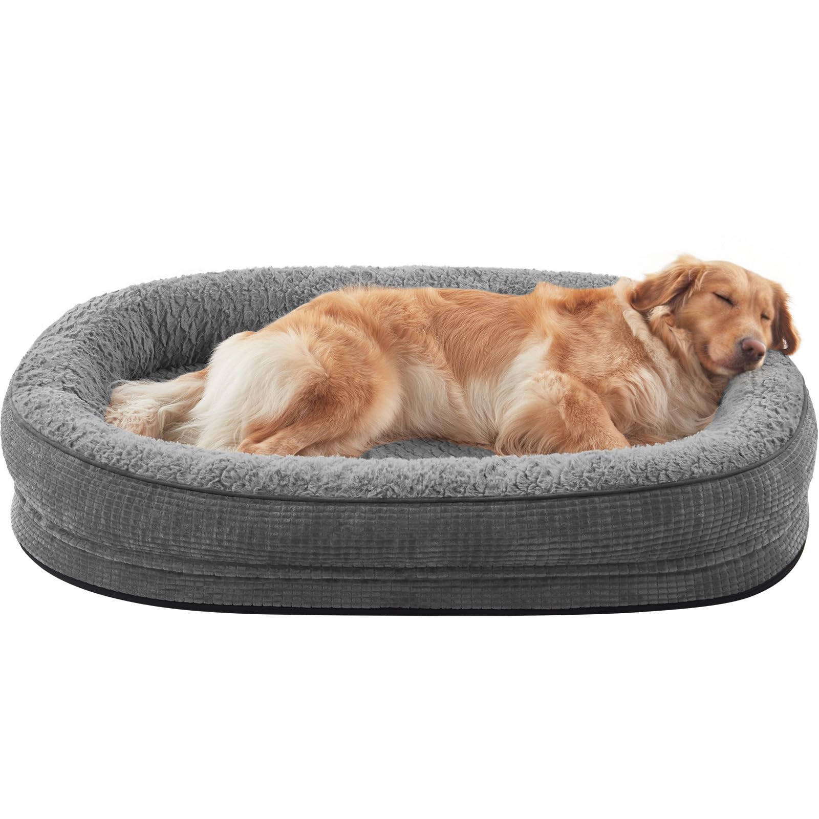 JOEJOY Orthopedic Dog Beds Large Sized Dog, XL Egg-Crate Memory Foam Pet Couch Bed with Bolster Sides, Waterproof Lining, Removable Washable Cover & Non-Slip Bottom, Grey