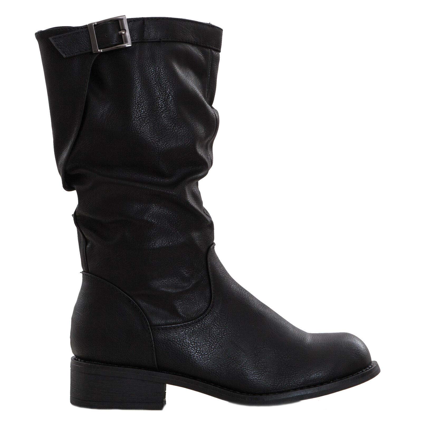 Toocool Bottes Biker Femme Style Motard Simili-Cuir Boucle Zip Talon Bas LO-991