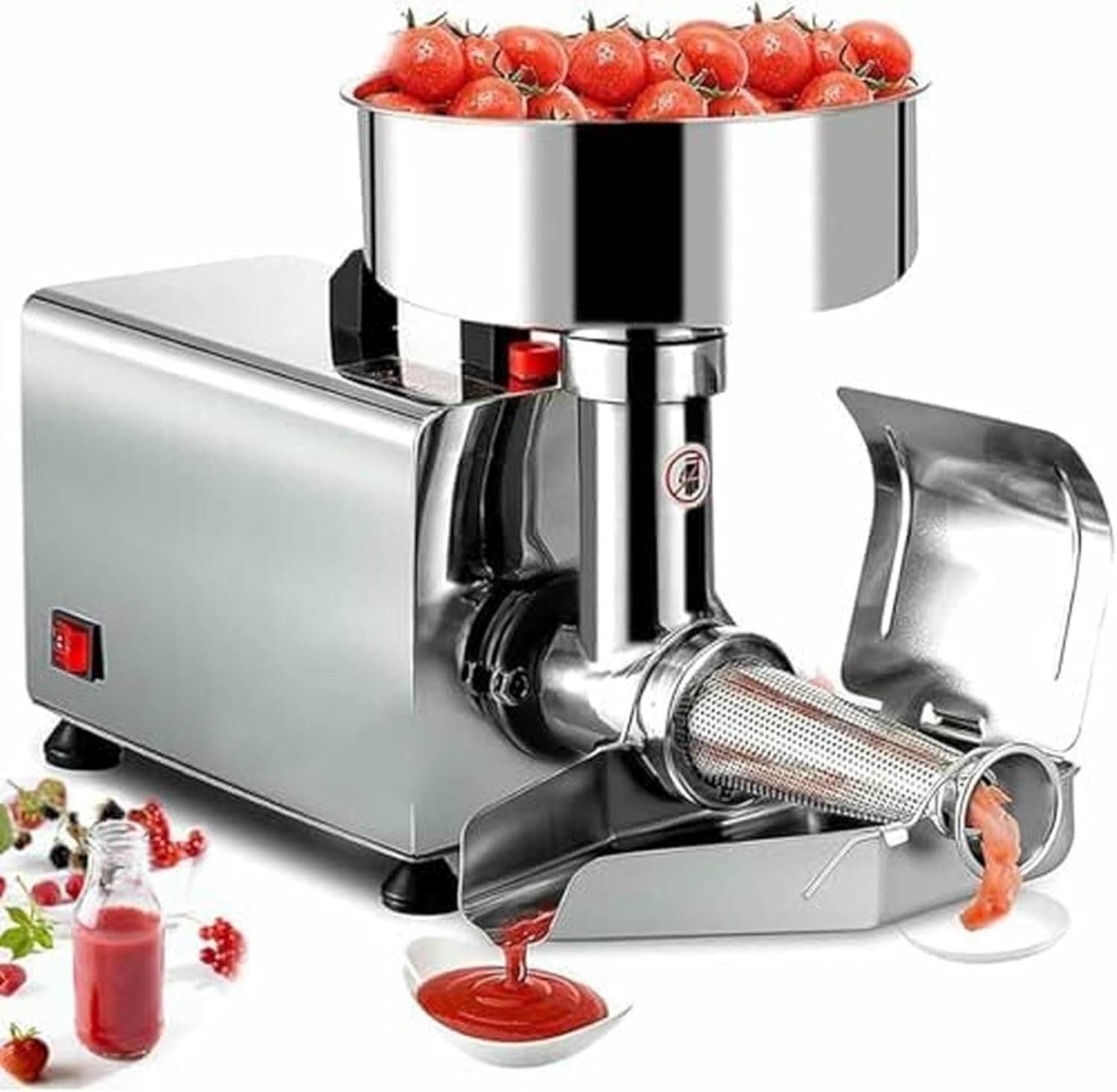 Electric Tomato Strainer Machine - Stainless Steel Commercial Juicer and Food Strainer for Tomato, Strawberry, and Blueberry Sauce