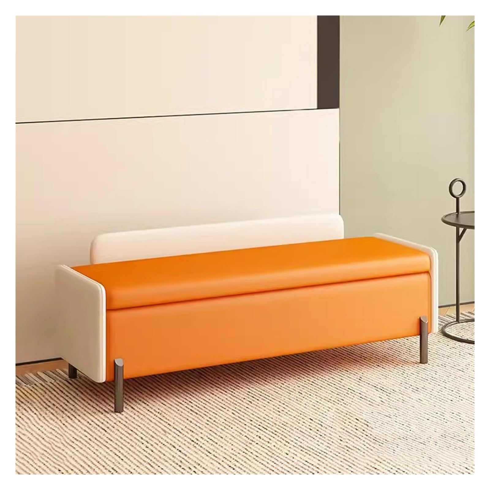 Banc ottoman en cuir synthétique épais rembourré crème 120 cm meuble salon de qualité