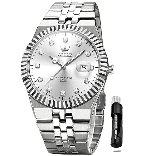OLEVS Mens Watches Luxury Diamond Calendar Stainless Steel Male Watches