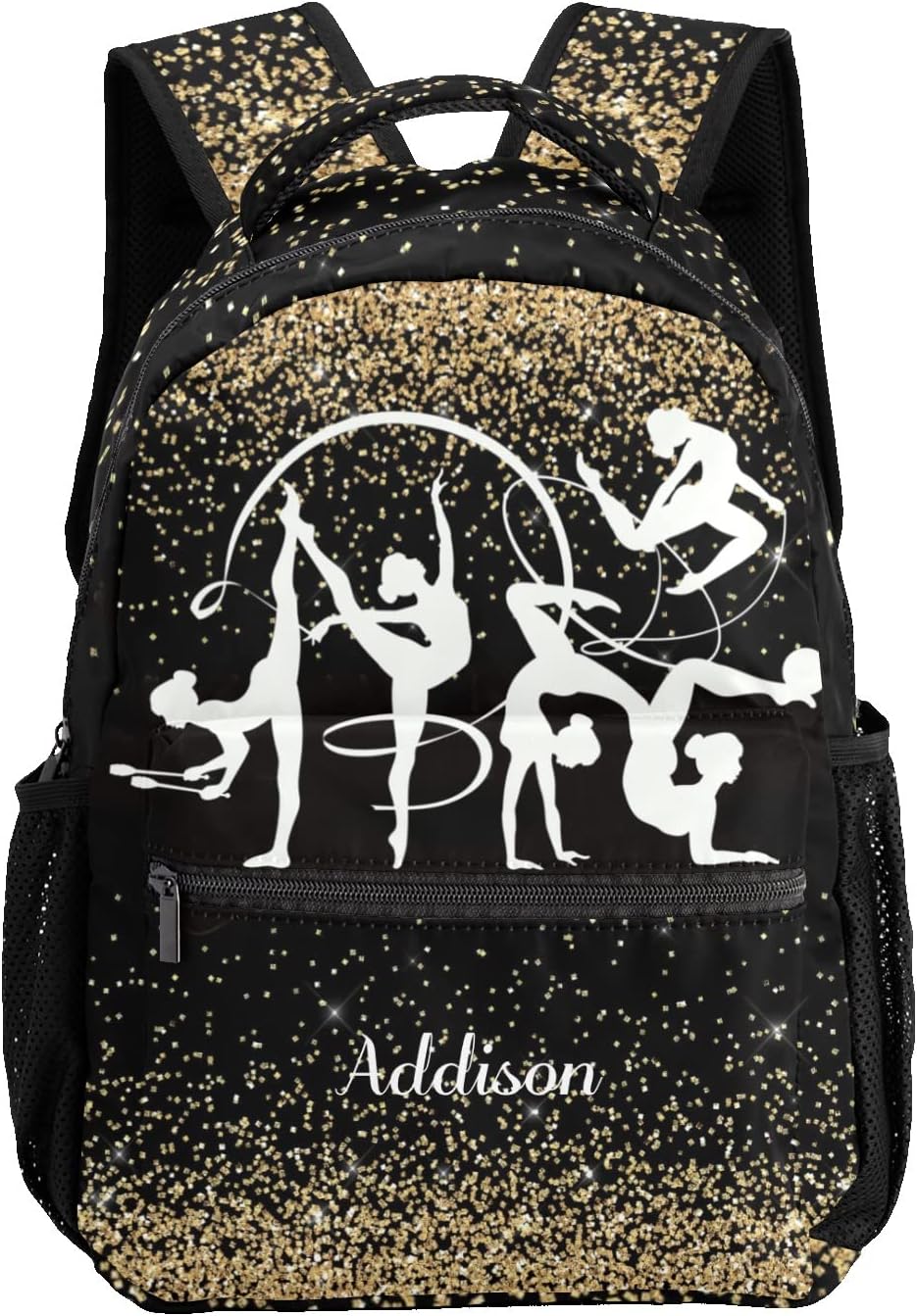Gold Glitter Gymnast Personalized Kids School Backpack Custom Name for Boys Girls Primary Daypack Bookbag Travel Bag